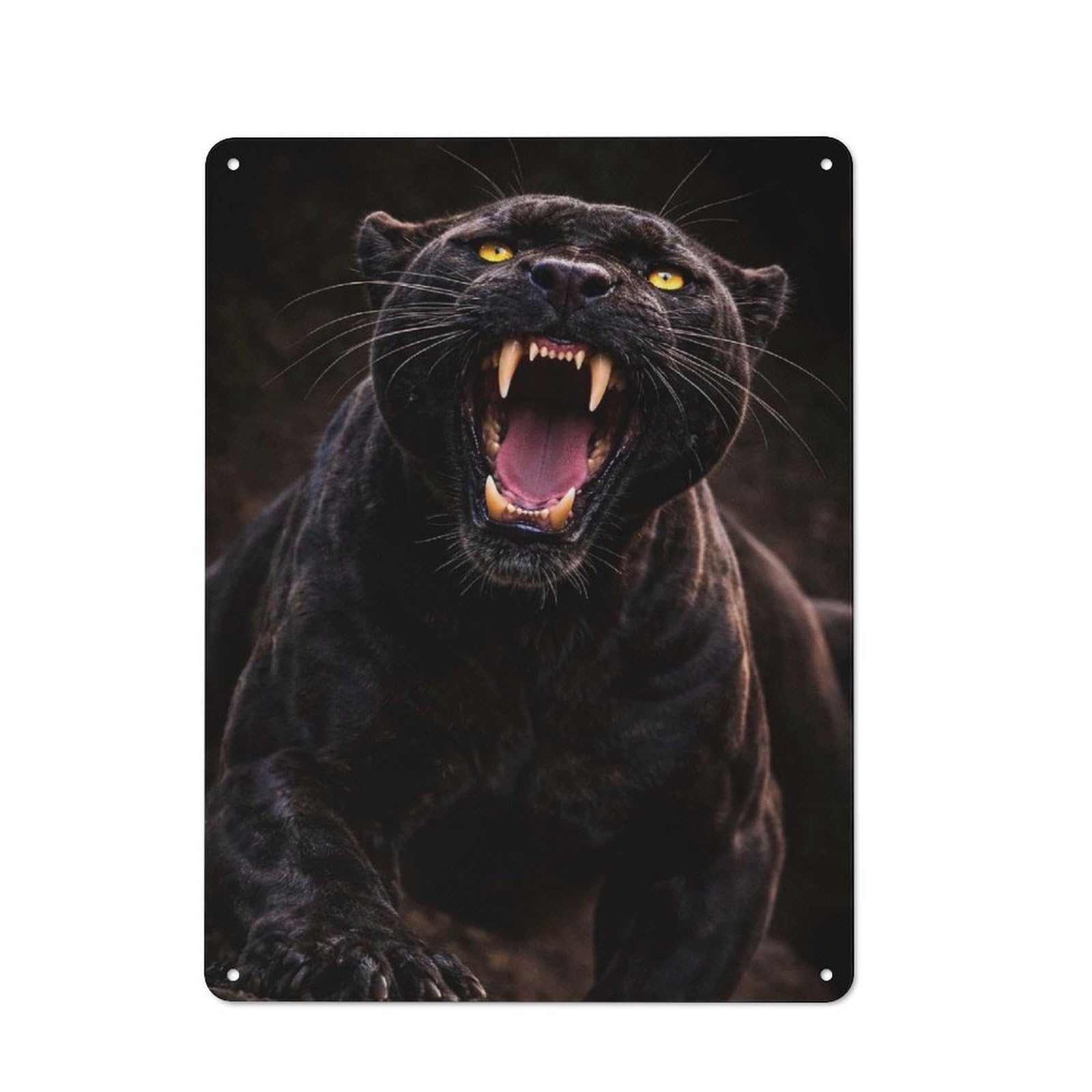 Junmoney Style-23 Metal Wall Plaque With Black Panther Roaring Design 40X30cm, Simple Retro Studio Wall Plaque For Hobby Room, Office, Lounge Or Living Room