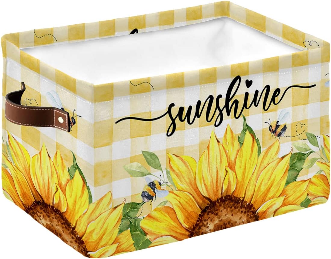 Sunflower Storage Basket for Shelves, Bee Rustic Floral