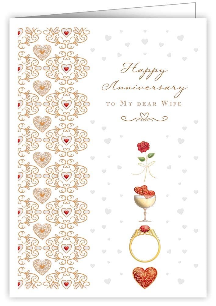 Quire Mac Classic Card Anniversary - Wife,Gold/Red,115 x 163mm
