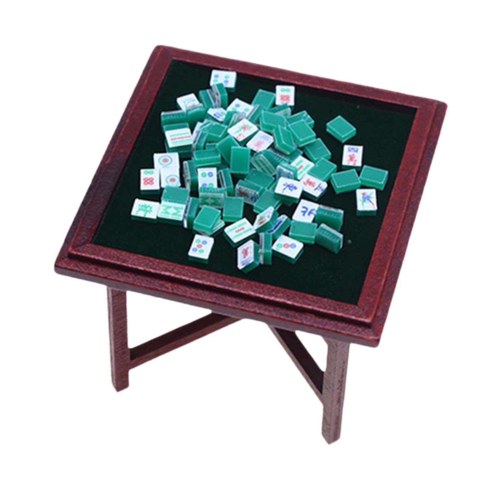 5 zestaw 1:12 miniaturowy zestaw mahjong drewniany ręcznie robiony domek dla lalek mahjong meble model mahjong zestaw stołowy zielony bez krzesła