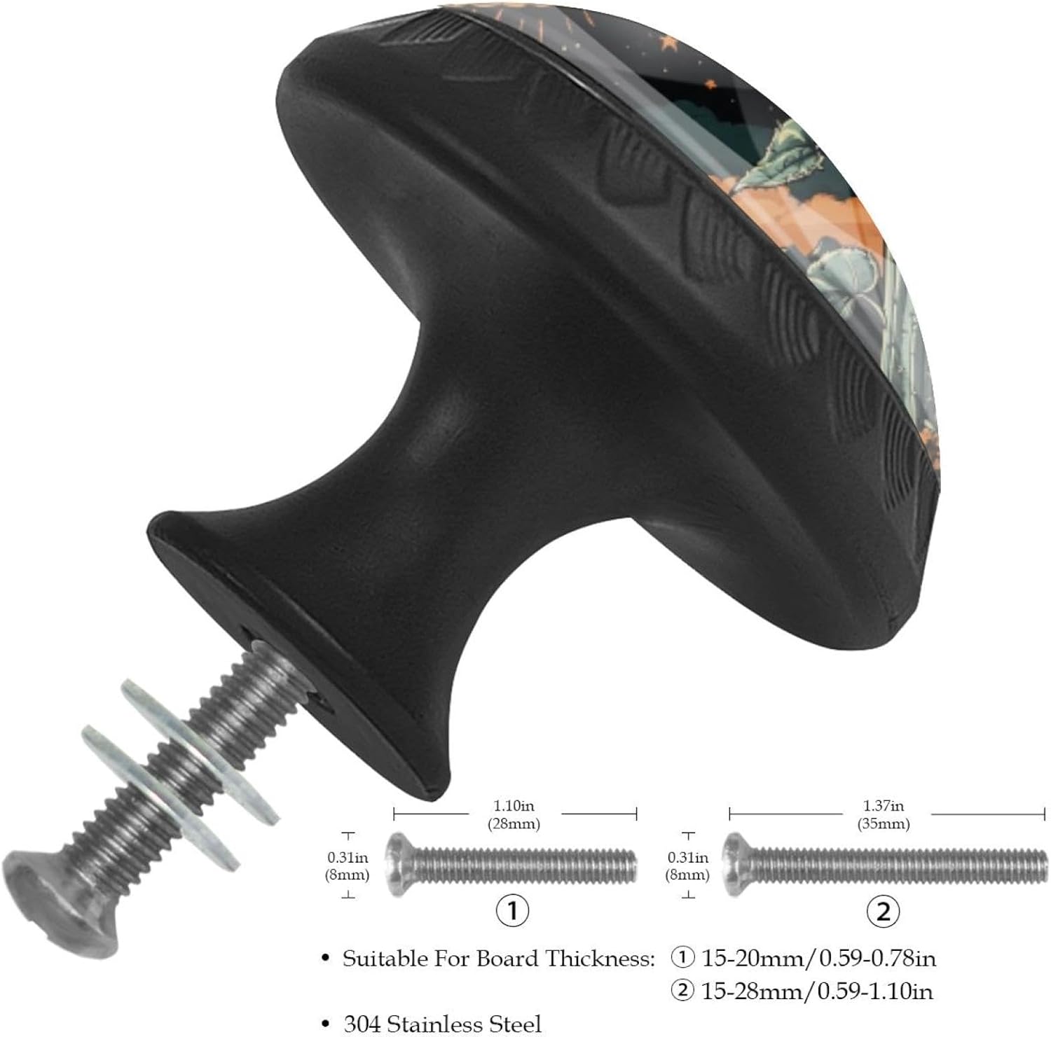 Black Base Desert with Sunflower (3) Furniture Knobs, Sturdy Cabinet Pulls with Screws for Home Renovation