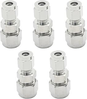 5 PCS 1/2 Inch OD x 1/4 Inch OD Reducing Straight Connector Adapter, 304 Stainless Steel Compression Tube Pipe Fitting, Straight Adapter for Oil Gas Fuel Air Liquid