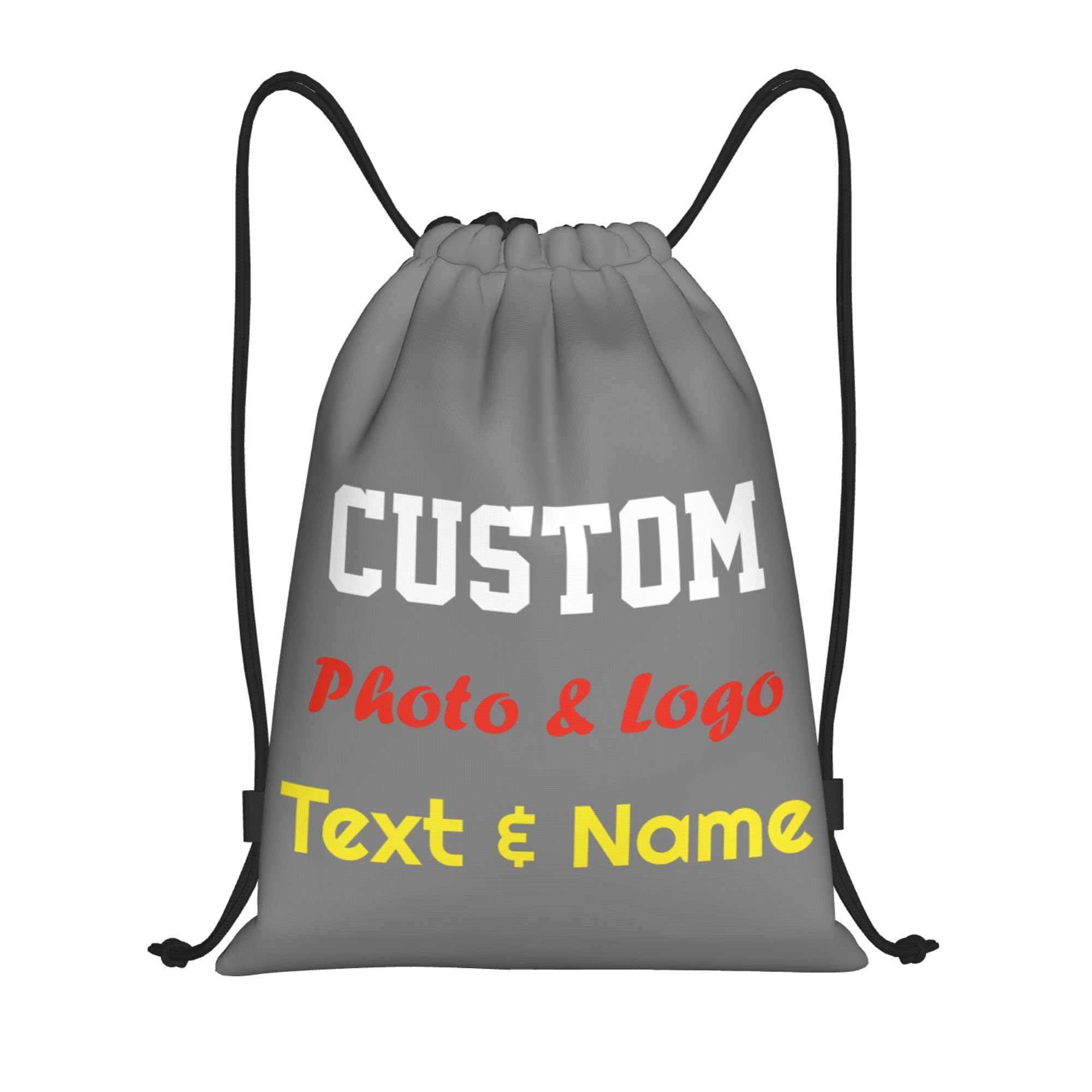 Personalised Drawstring Bag Custom Drawstring Backpack with Your Own Photo/Logo/Text/Name, Design Drawstring Gym Swimming Yoga Bag for Kids Women Men, Customised Knapsack for Sports Business, Grey, S โ image 1