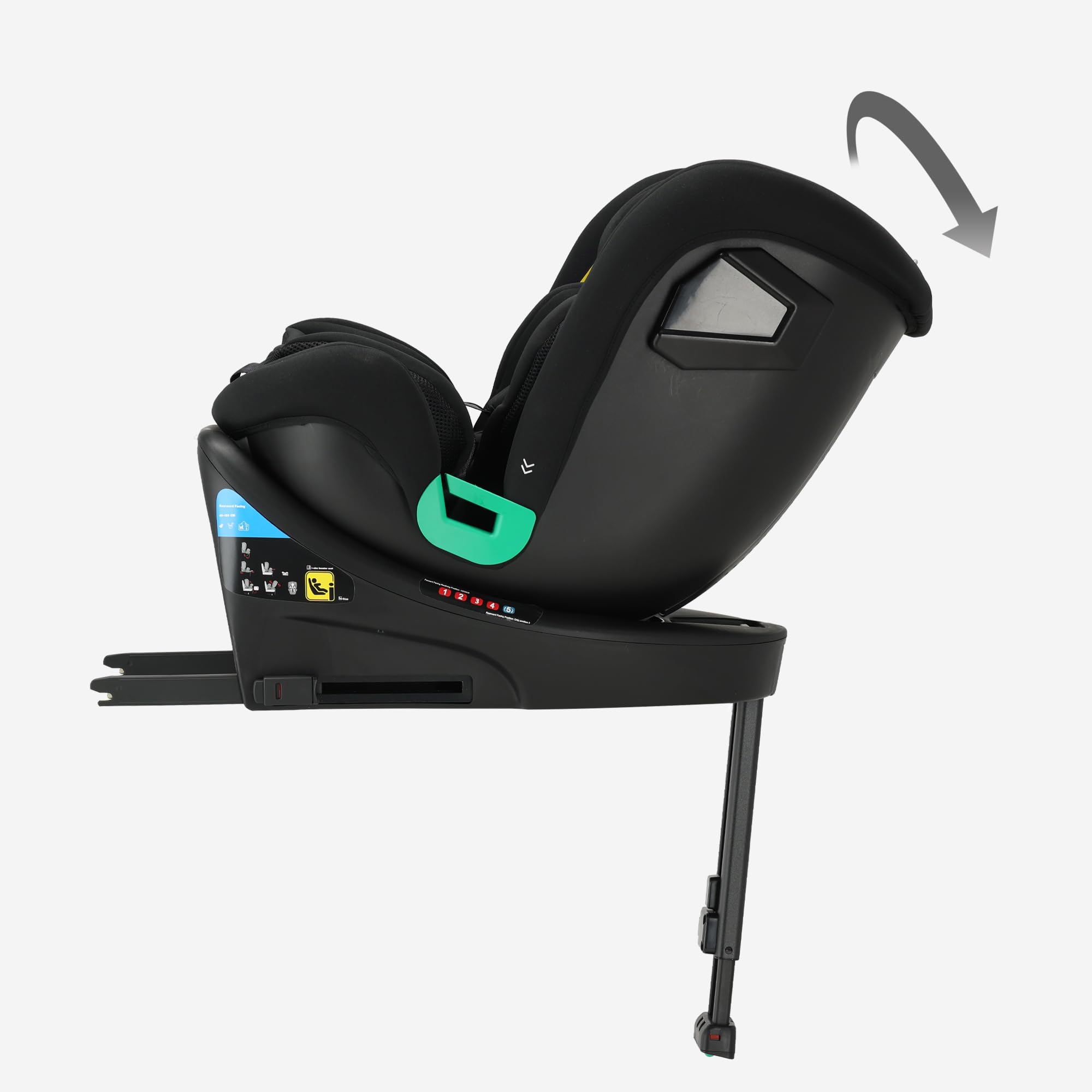 Deryan Carly 360° i-Size Kindersitz 40-150 cm, Drehbarer Autositz 0 bis 12 Jahre (0–36 kg) mit ISOFIX, Liegefunktion & Stützfuß, Gruppe 0+/1/2/3, ECE R129, Autokindersitz mit Gurtbefestigun (Schwarz)