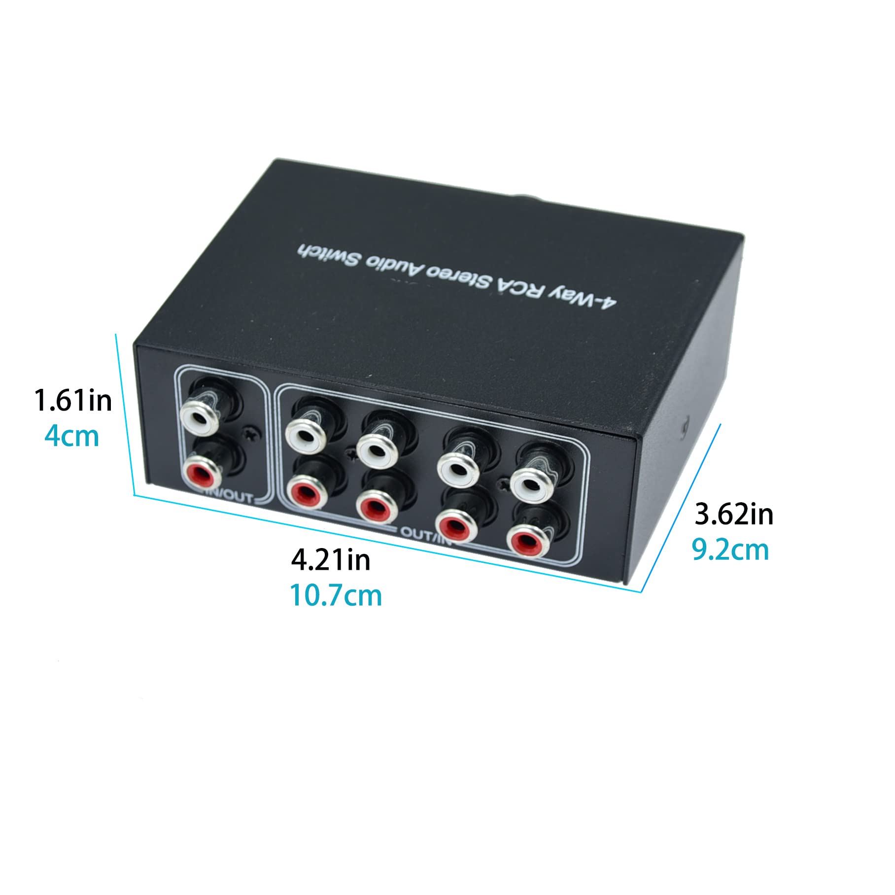 Sin alimentación externa, sin ruido, 4 vías, 1 en 4 salidas o 4 en 1, selector de sonido de audio RCA hembra estéreo de 4 canales, conmutación de caja