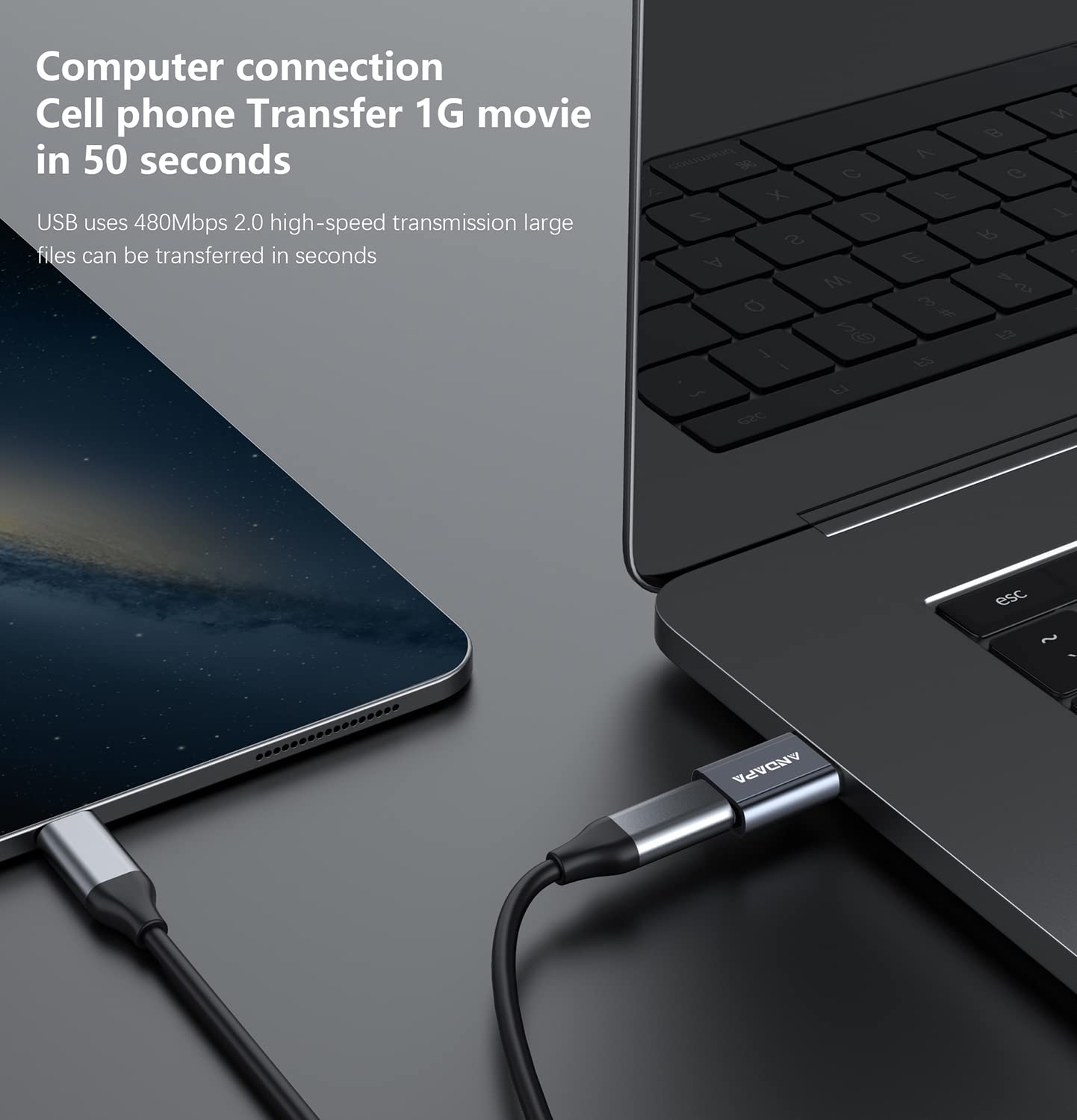 ANDAPA adattatore USB C a USB (4 pezzi), adattatore C a USB per iPhone 12 13 14 15 Mini Pro Max, Airpods, iPad Pro, Samsung Galaxy Note 10 20 21 S21 Plus, Google Pixel 5 4 4a 3A XL.