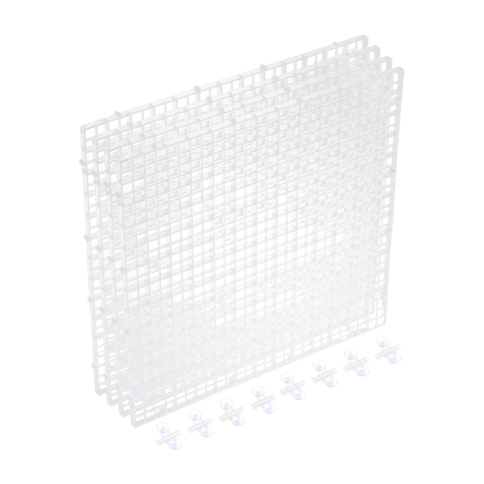 sourcing map Lot de 4 séparateurs d'aquarium, 30,5 x 30,5 cm en plastique pour cage à œufs, diffuseur de lumière, séparateur inférieur avec ventouses et ventouses pour aquarium, transparent