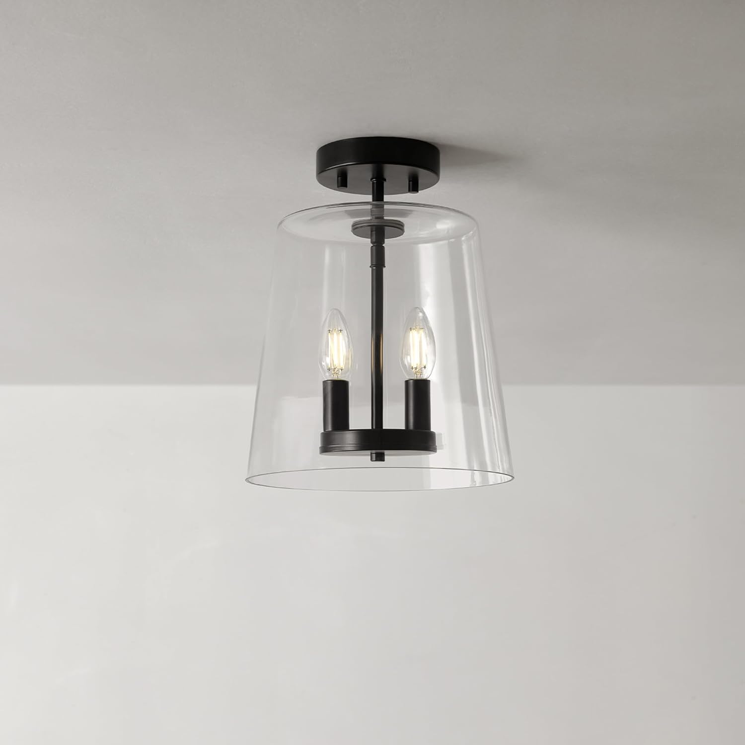 Matte Black and Clear Glass Semi-Flush Mount Ceiling Light