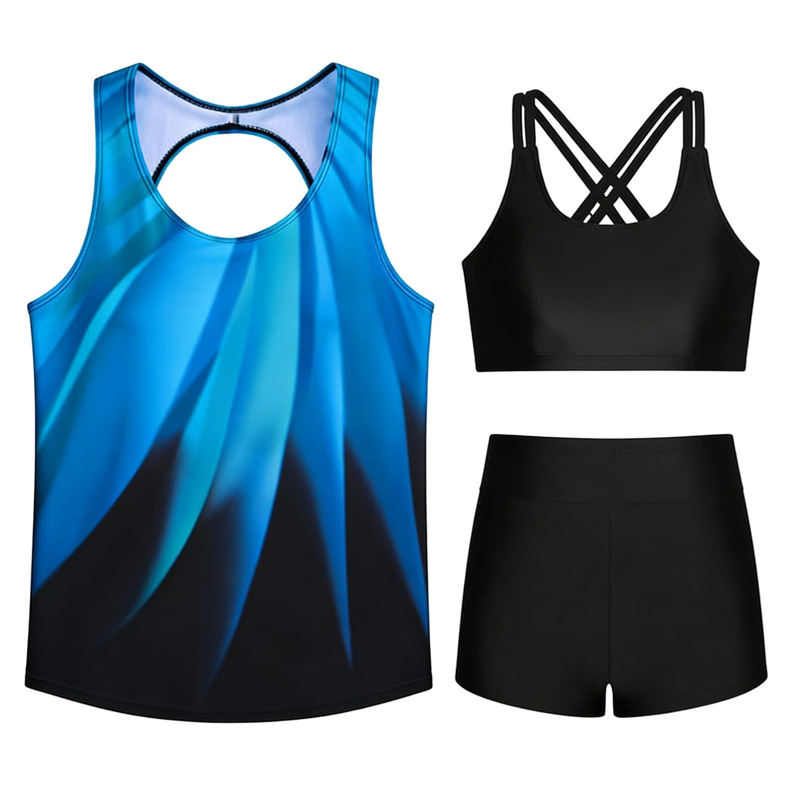 Generisch Costume da bagno da donna con gilet conservatore, bikini stampato, set da 3 pezzi, costume da bagno alla moda con vestibilità coprente
