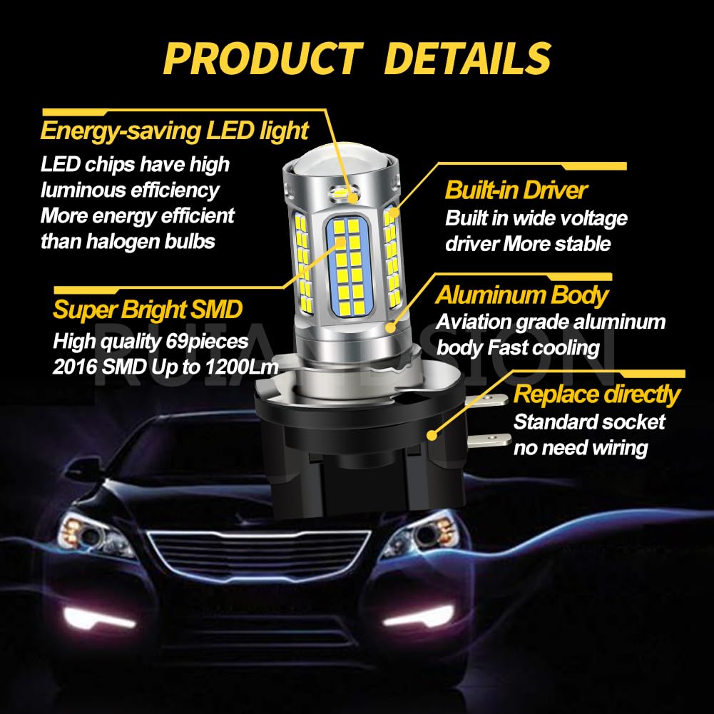 Ruiandsion Luces Antiniebla LED H11B, Conjunto de Chips 2016 69SMD Superbrillante Blanco CA/CC 10-30V 12V 24V Sin Polaridad, Instalación Directa para Luces Antiniebla y DRL, Paquete de 2