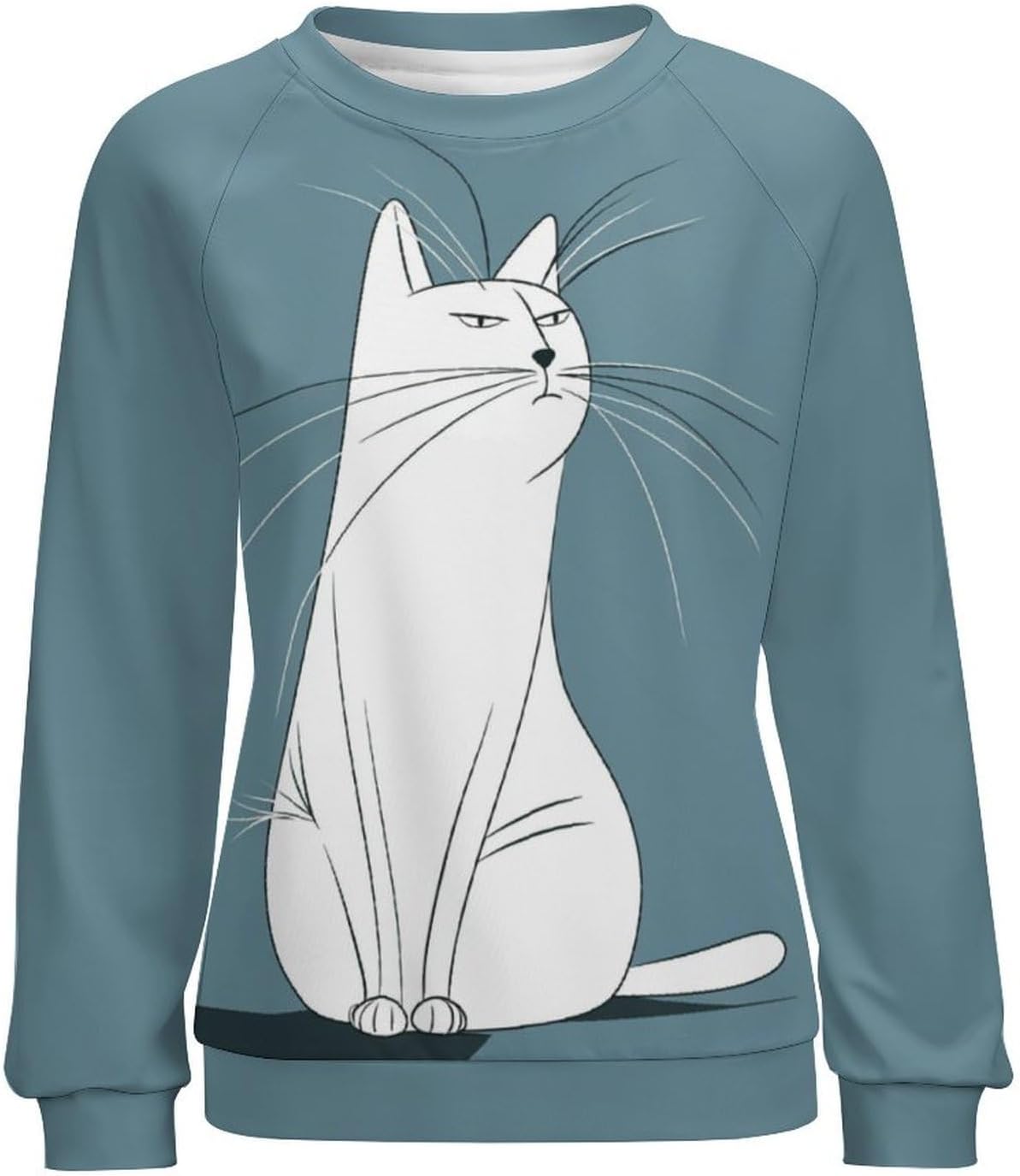 Long Sleeve Shirt Women Fall Cat Print Funny Hide Belly Vacation Plus Size Ladies Hippie Dressy Sweaters - Image 4