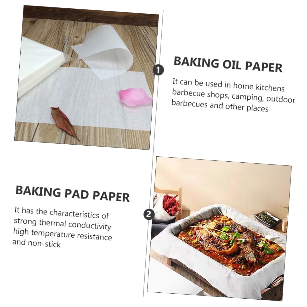 Carta da Forno Antiaderente in Carta Oleata al Silicone, 50 Fogli, Resistente alle Alte Temperature, per Barbecue e Campeggio