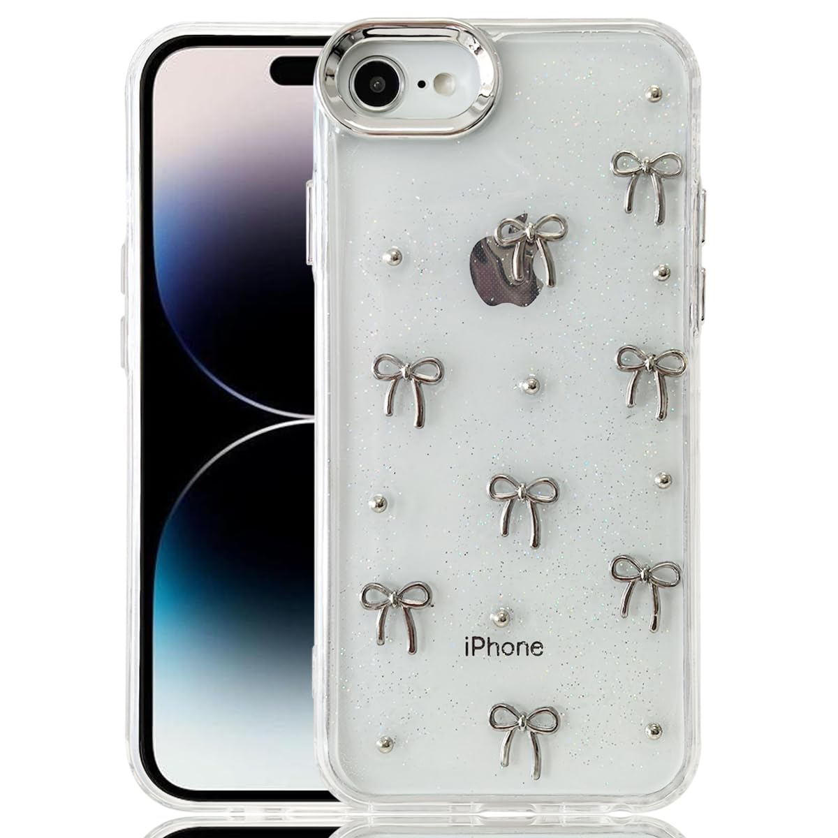 JOOBOY スマホケース 対応 iPhone SE3 SE2 iPhone8 iPhone7 ケース クリア 透明 かわいい リボン きらきら フラッシュふん/ぎんはくストラップ穴あり おしゃれ キャラクター ブランド 衝撃吸収 女性 ソフト TPU アイフォン8 用 携帯かばー (花1, iPhone 8/7/SE2/SE3)