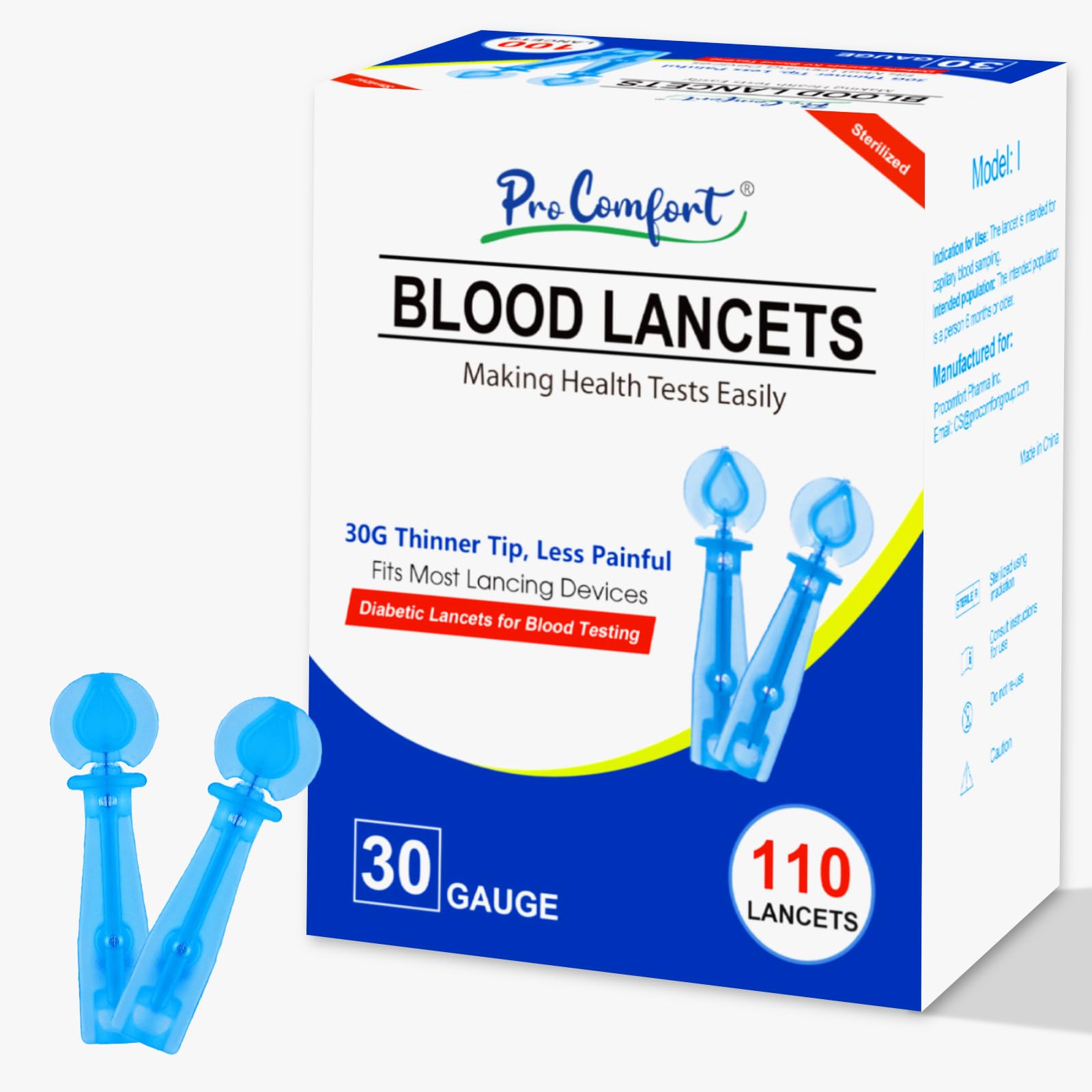 Twist Top Lancets for Lancing Devices, 110 Count, 30 Gauge Lancets for Blood Sugar Test, Diabetic Lancets, Blue, 110 PCS