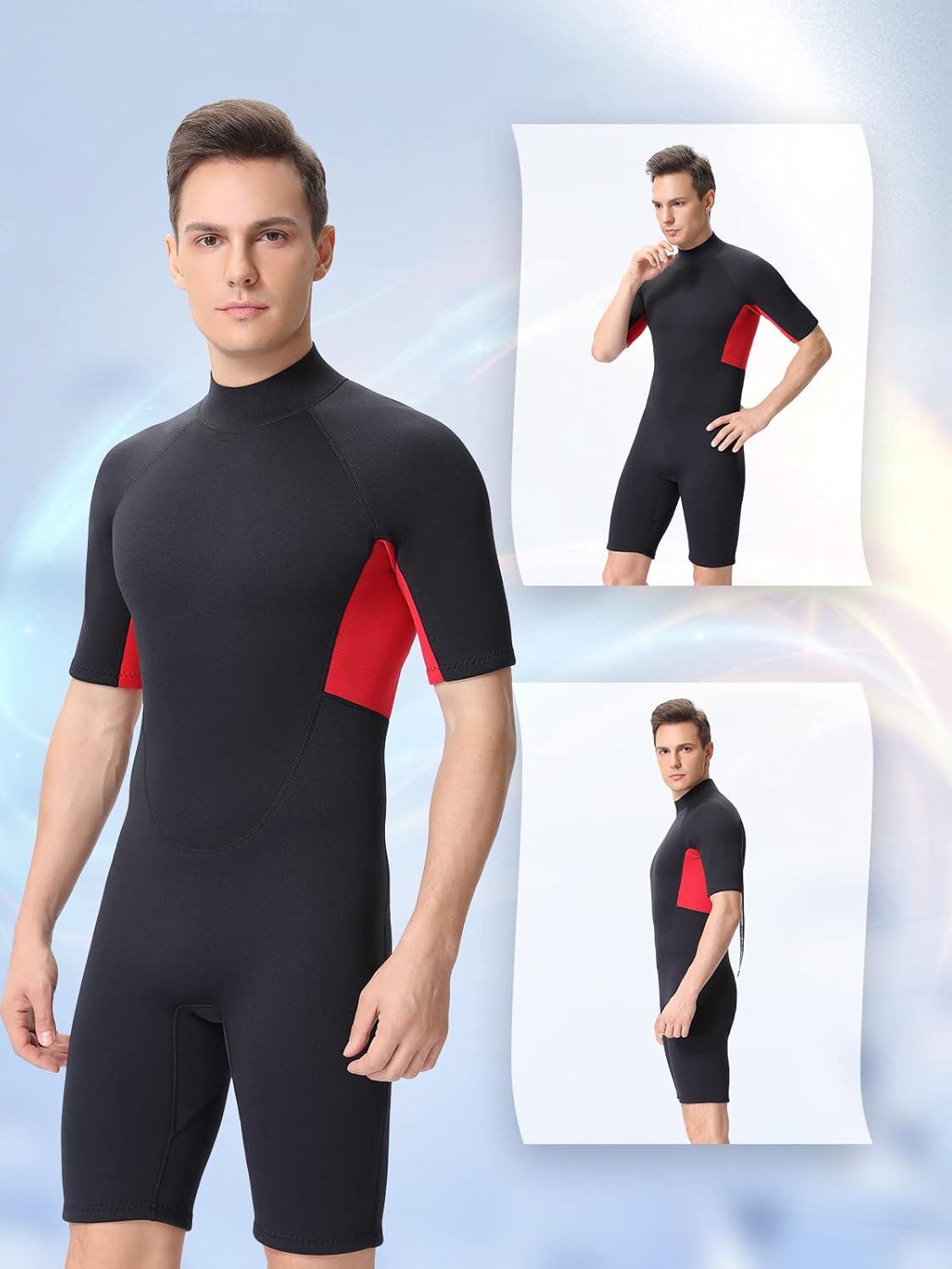 FLEXEL Shorty Wetsuit for Men and Women, 2mm 3mm Neoprene Back Zip Diving Suit Keep Warmth in Cold Water for Diving Snorkeling Surfing Swimming