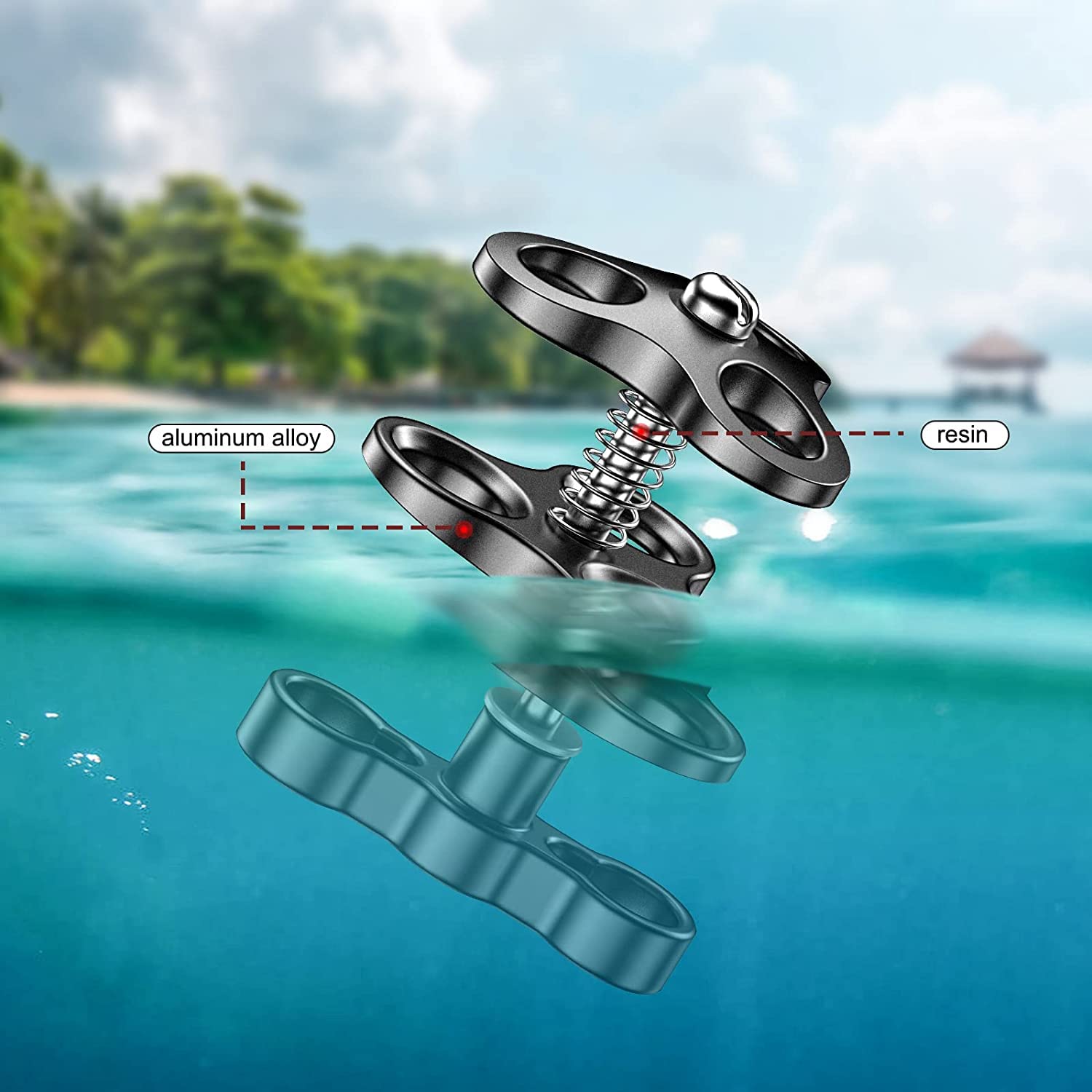 Seafrogs - Soporte de abrazadera de bola de aluminio de 1 pulgada, soporte adaptador de clip estándar de 360° para luz de buceo subacuático (CP-4-2 piezas)