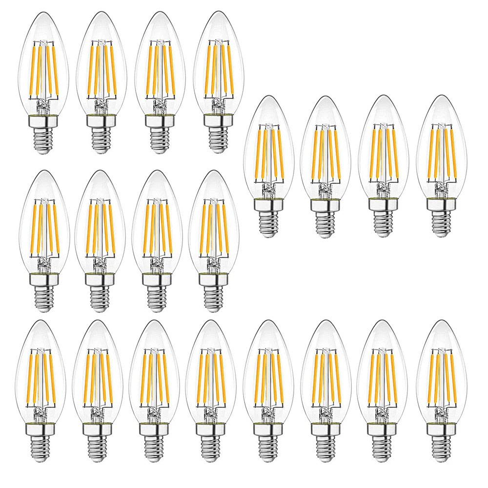 Lampadine a Candela LED E14,Lampadine a LED C35 a Vite Piccola Candelabri Non Dimmerabili Lampadina a Filamento Bianca Calda 2700K 4W(Equivalente a 40W) 20 Confezioni