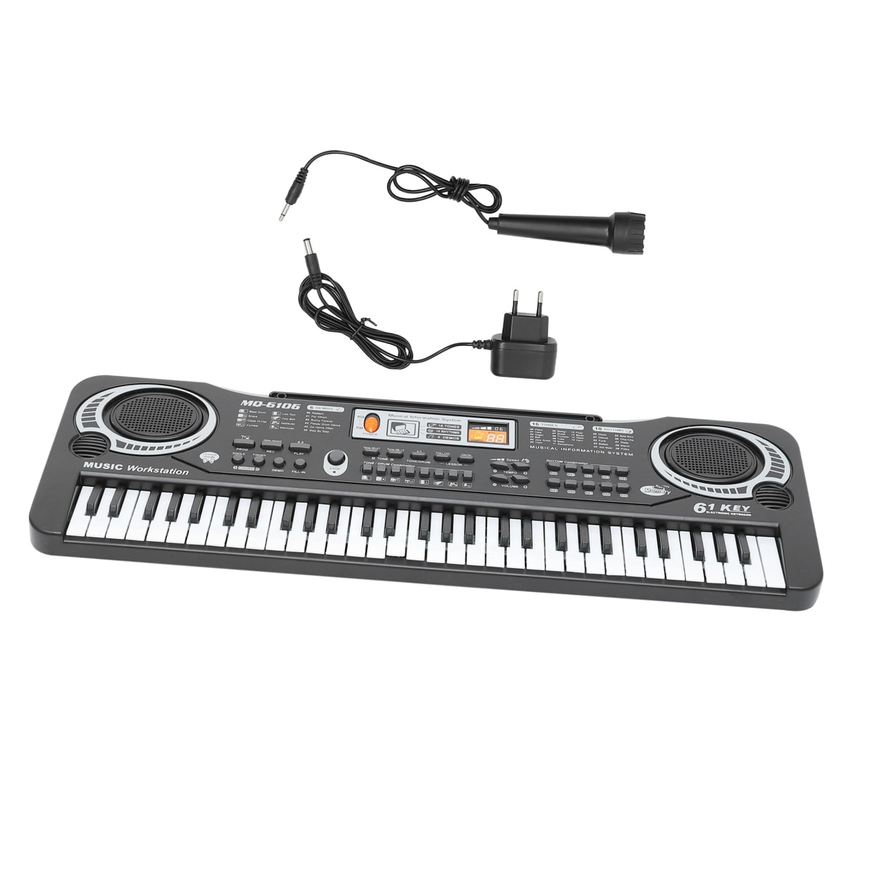 Pianoforte Elettronico Giocattolo Abs Nero 61 Tasti per Ragazzo Ragazza