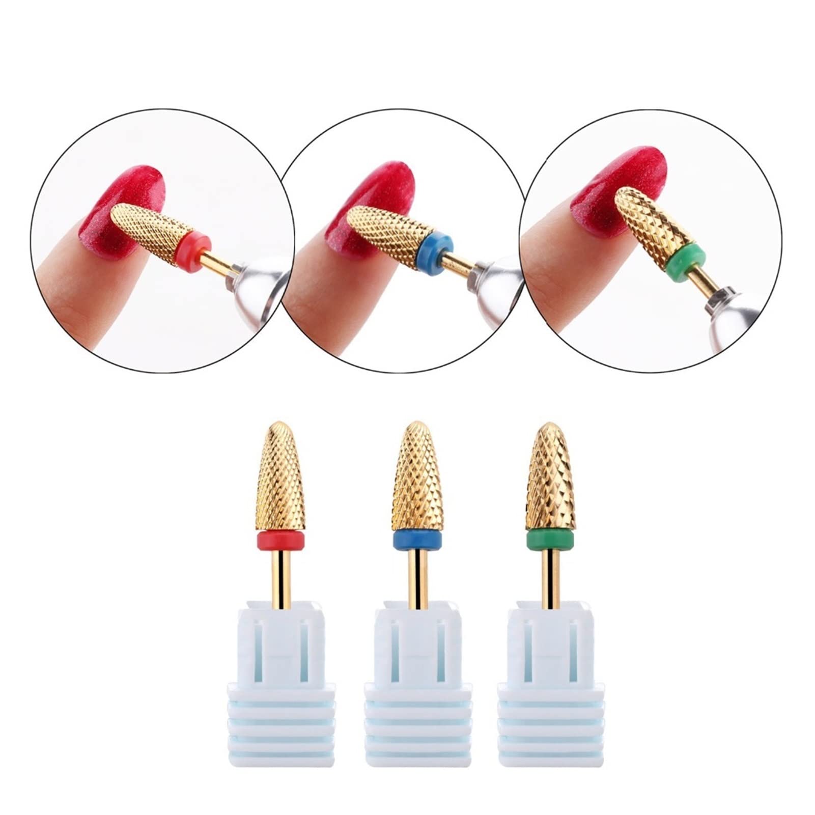3 stücke Carbide Nail Drill Bits Acrylic Gel Flame Coarse Medium Fine Size 3/32'' for Electric Nail File Manicure Tool wanglan