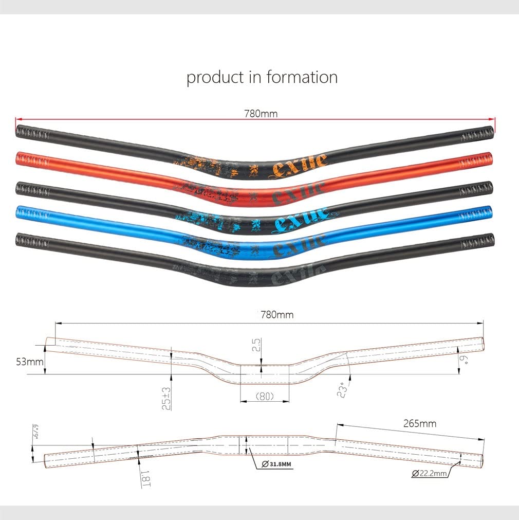 Guidon VTT 31.8mmm Riser Bars 780mm Extra Long VTT Guidon Rise 50mm Guidon en Alliage D'aluminium DH XC AM FR (Color : Black Gray 780mm)