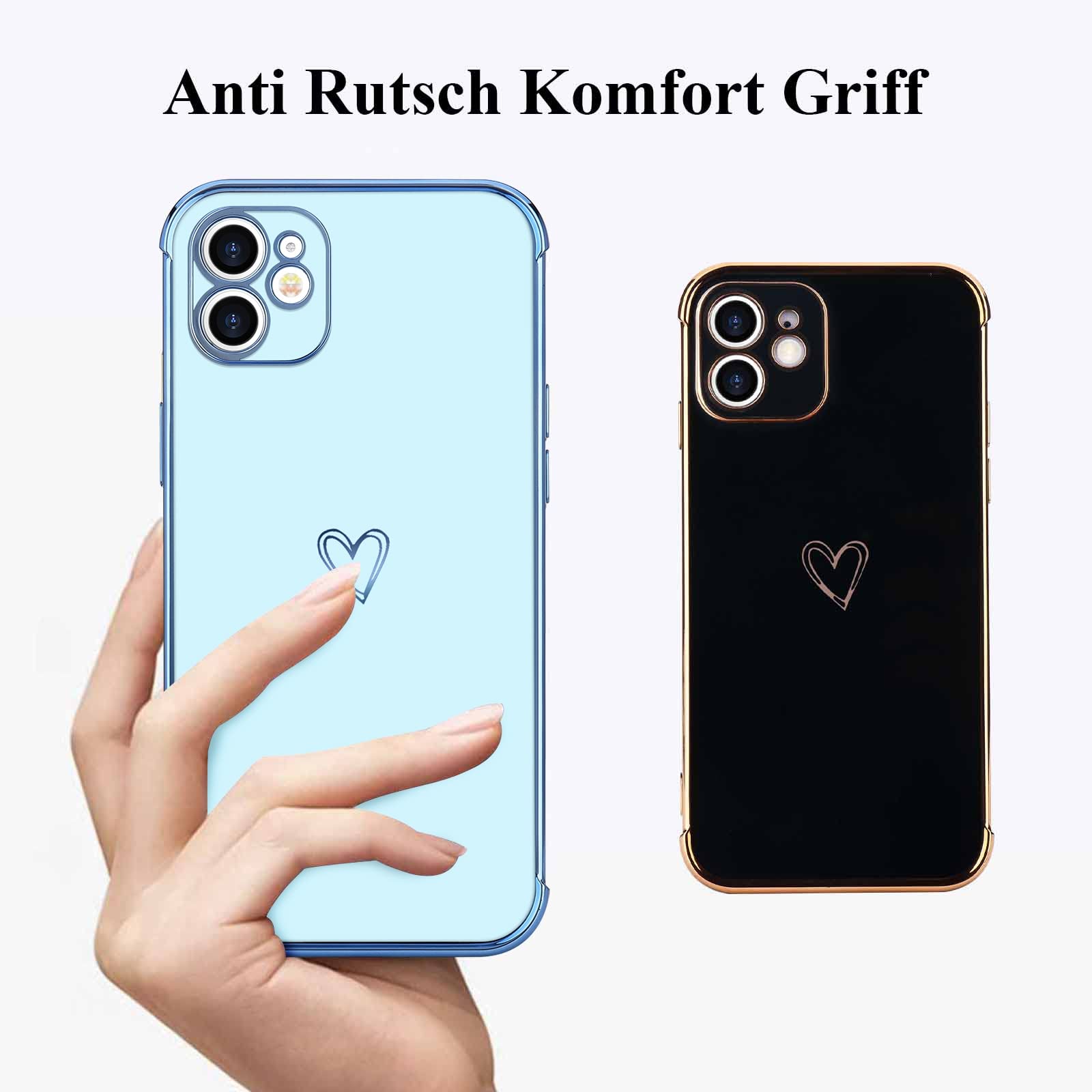 Custodia Per IPhone 12 Con Motivo Cuore Galvanico - Morbida TPU Antishock E Protezione Fotocamera - Nero