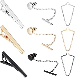 9 Packs Tie Clip Tie Tack Ties Chains for Men, Classic Copper Ties Bars for Business Wedding Wear Suits Neckties Anniversary Formal Meeting, Gold Silver Black