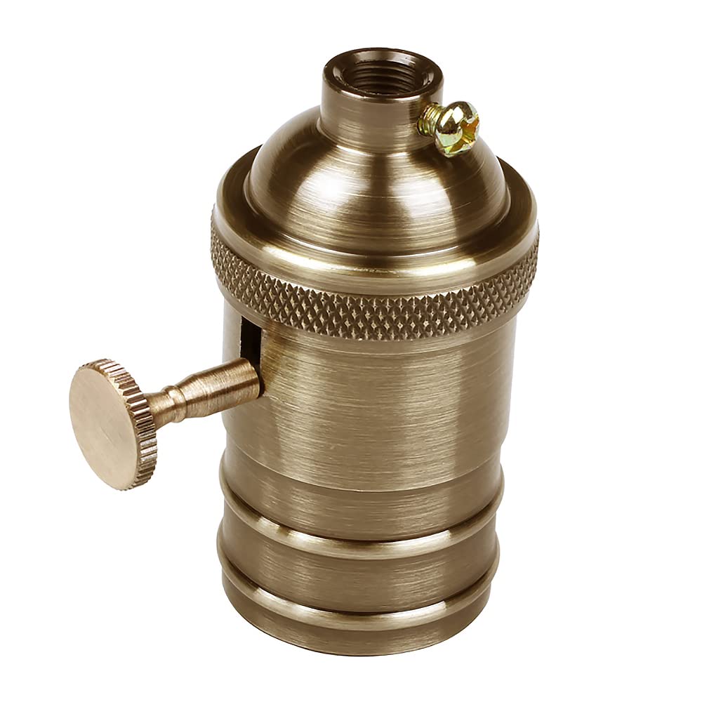 Vintage Bulb Socket, Retro E26/E27 Retro Copper Lamp Holder with Switch Knob for Home Decoration and Bar Pendant Light (Green Bronze)