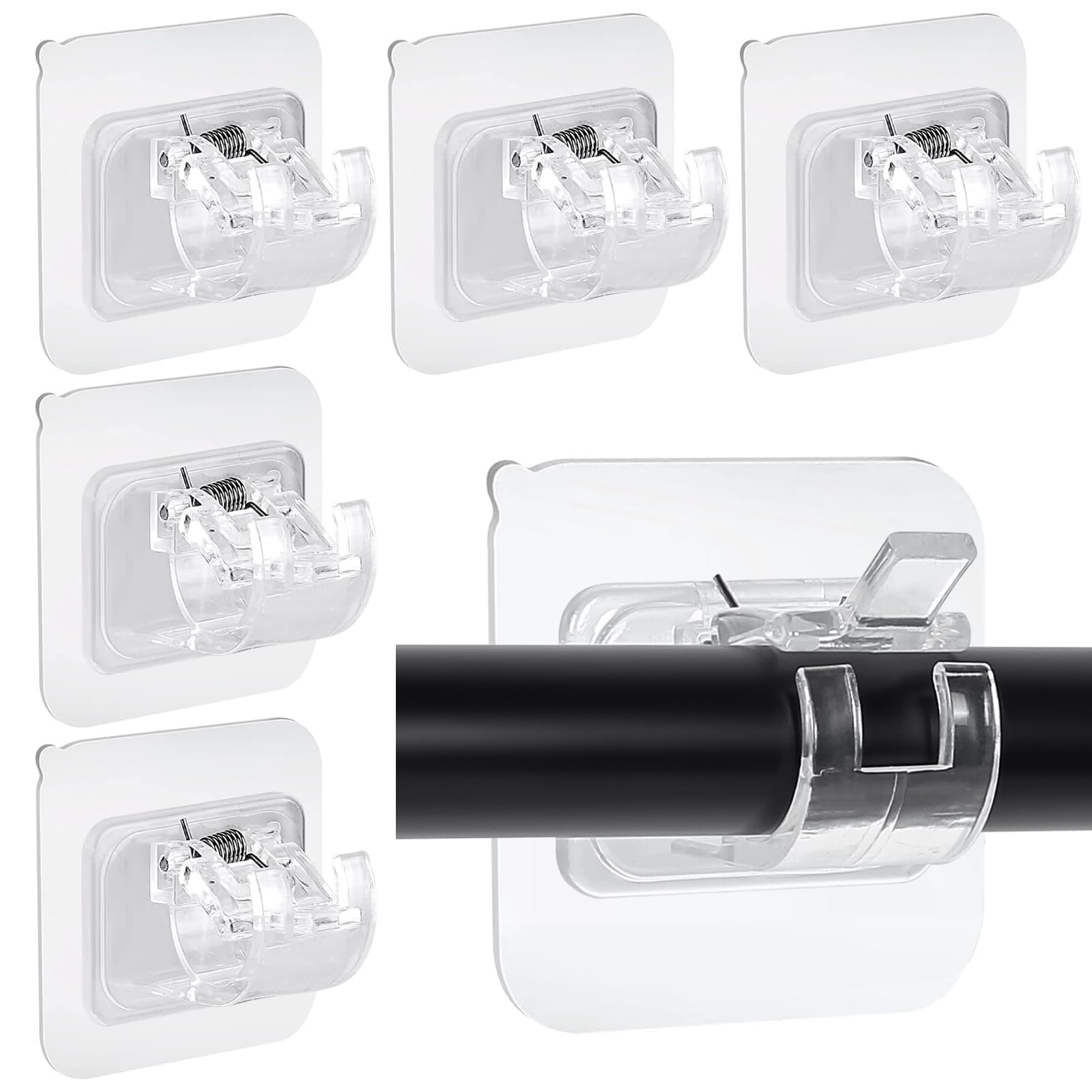 6 Pcs Self Adhesive Curtain Rod Bracket, Towel Rod Drapery Hook Holder, Curtain Pole Wall Brackets Fixing Rods Holder for Kitchen Bathroom, Fixing Rods Holders for Home Bathroom Kitchen(Transparent)