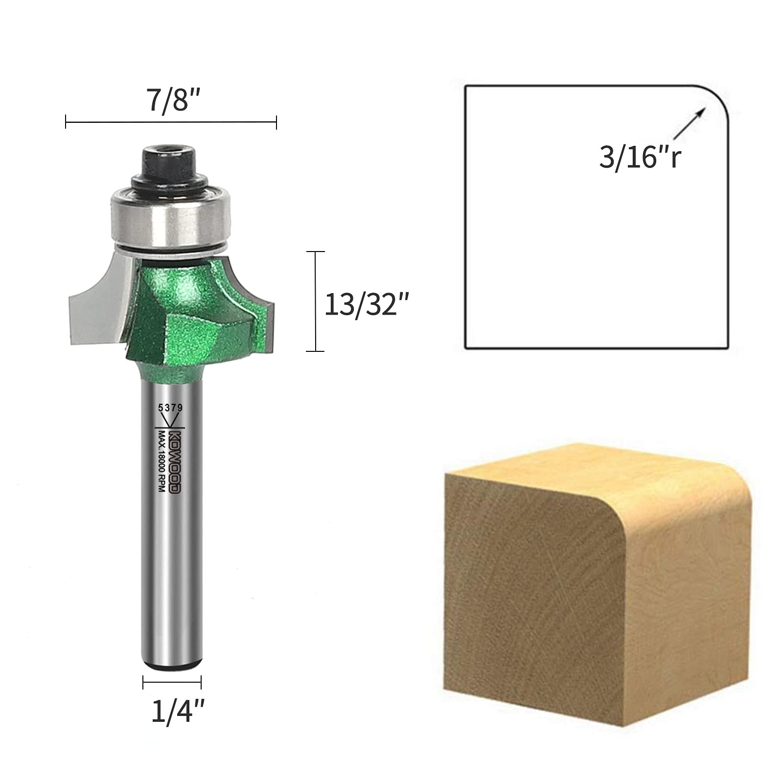 Zestaw bitów Pro Roundover 4 szt., chwyt 1/4", R:1/8", 3/16", 1/4", 5/16"