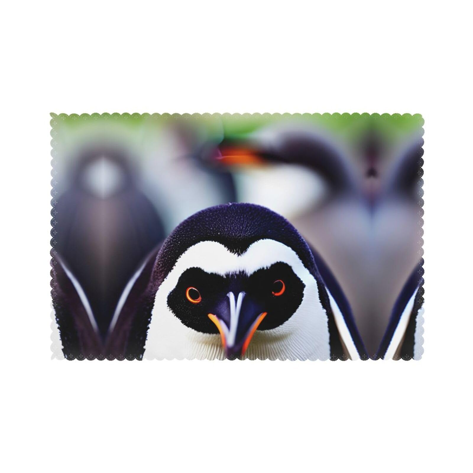 Cute Penguin Head Christmas Placemats Set of 6,Washable Table Mats