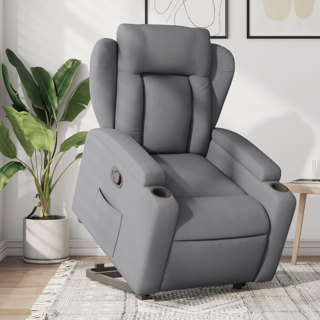 vidaXL Sillón Reclinable Elevable, Silla con Respaldo Reposabrazos, Sillón de Relax Descanso, Asiento Ajustable para Ancianos, Tela Gris Claro
