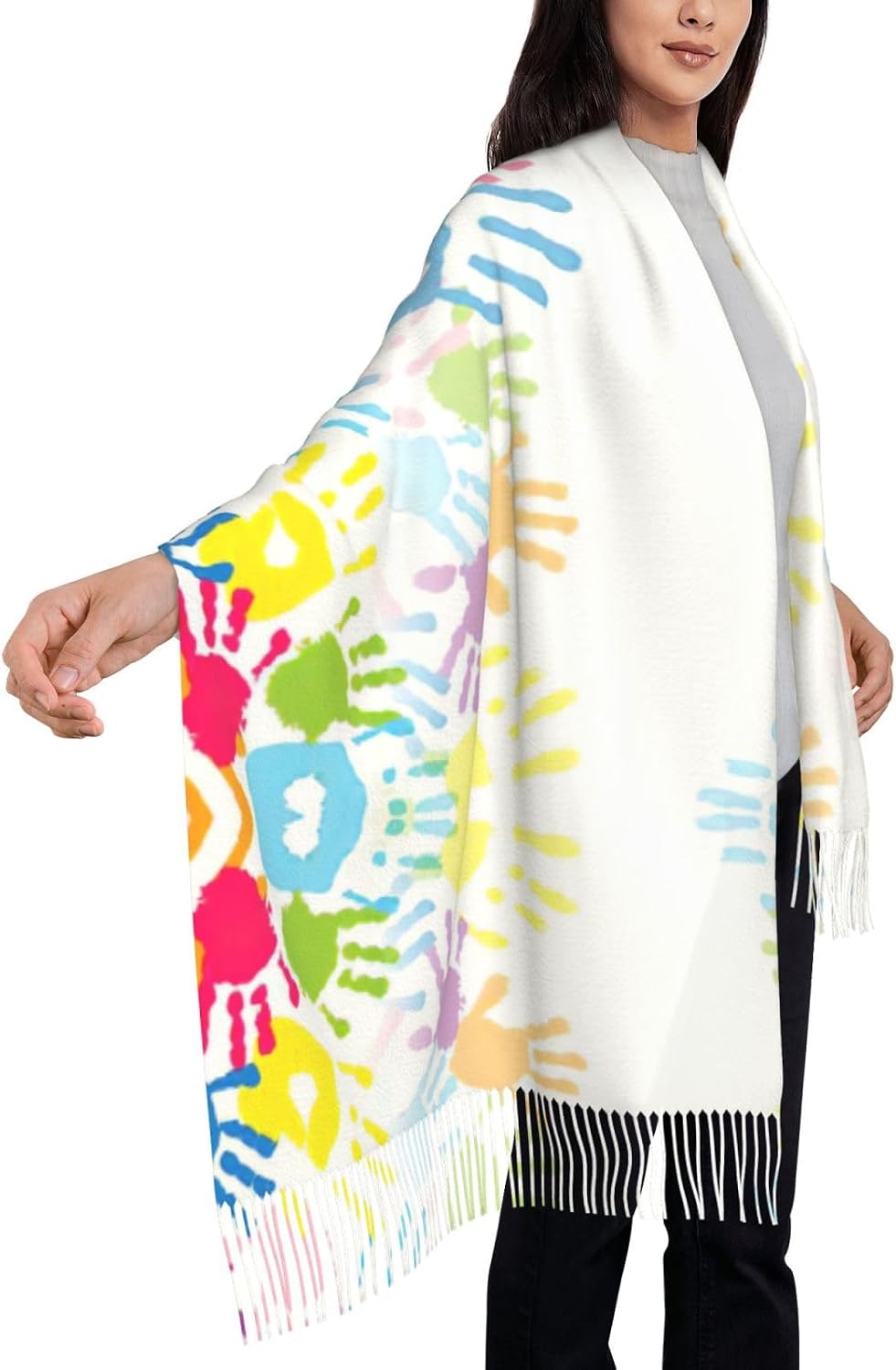 Kids Hand Print Print Fashion Fringed Scarves Soft Feeling Lightweight To Any Outfit All Seasons Clothing Accessory
