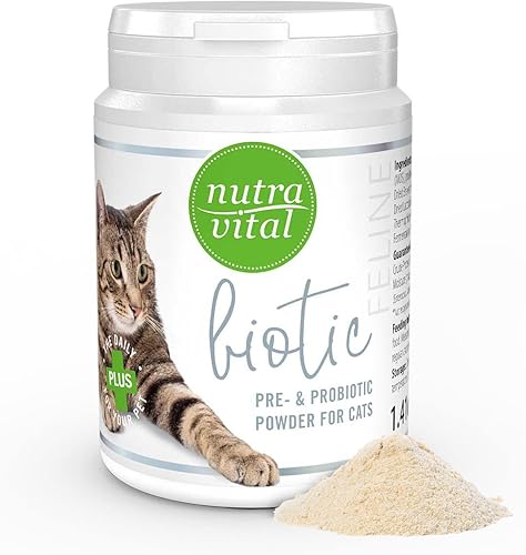 Miniatura 1 de NutraVital Biotic Cat - Pre y probióticos en polvo para gatos - Suplemento prebiótico y probiótico para la salud digestiva de la flora intestinal y