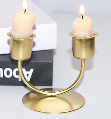 Miniatura 3 de Portavelas dorado con base estable, soporte de aleación de 2 agujeros para velas cónicas, bodas, cenas, decoración de fiestas (dorado)