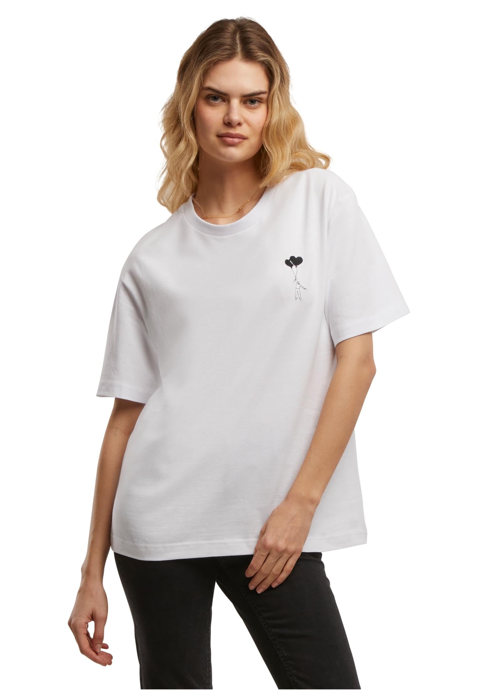 Miss Tee Women's Mst282-love in The Air Emb Tee T-Shirt, White, L