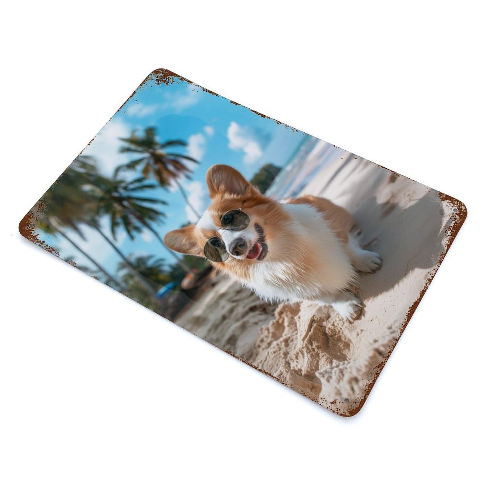 Garage Style Welsh Corgi Sunglasses Rusty Metal Tin Sign 11.8"x7.9", Farmhouse Wall Decor for Bar And Workshop