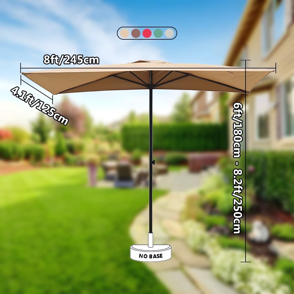 Ombrellone da giardino a metà altezza, ombrellone da parete per esterni da 2,4 m con telo rettangolare, altezza regolabile e 5 robuste stecche per terrazza, patio, veranda
