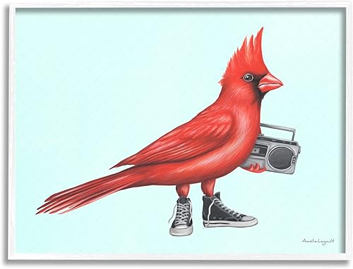 Miniatura 9 de Stupell Industries Cardinal Bird Negro Zapatillas Retro Boombox Ilustración, Diseño por Amelie Legault Marco negro,Enmarcado en gris,Enmarcado en