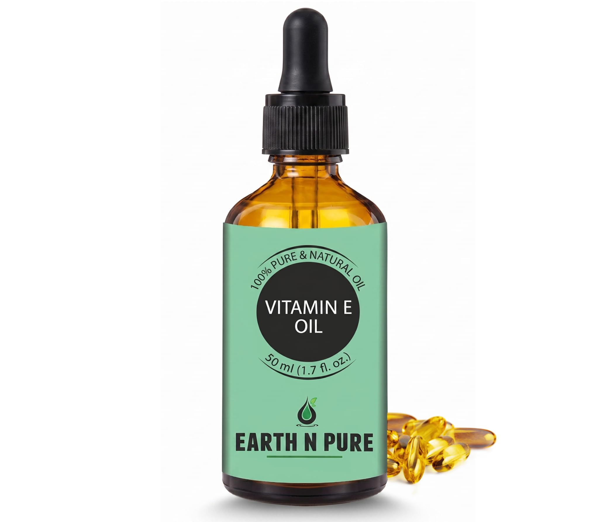 Earth N Pure Vitamin E Oil for Skin & Hair | 100% Pure & Natural Tocopherol Oil | Face Moisturizer, Deep Skin Hydration, Dark Spots, Scars, Nails, Scalp & DIY Skincare | 50ml