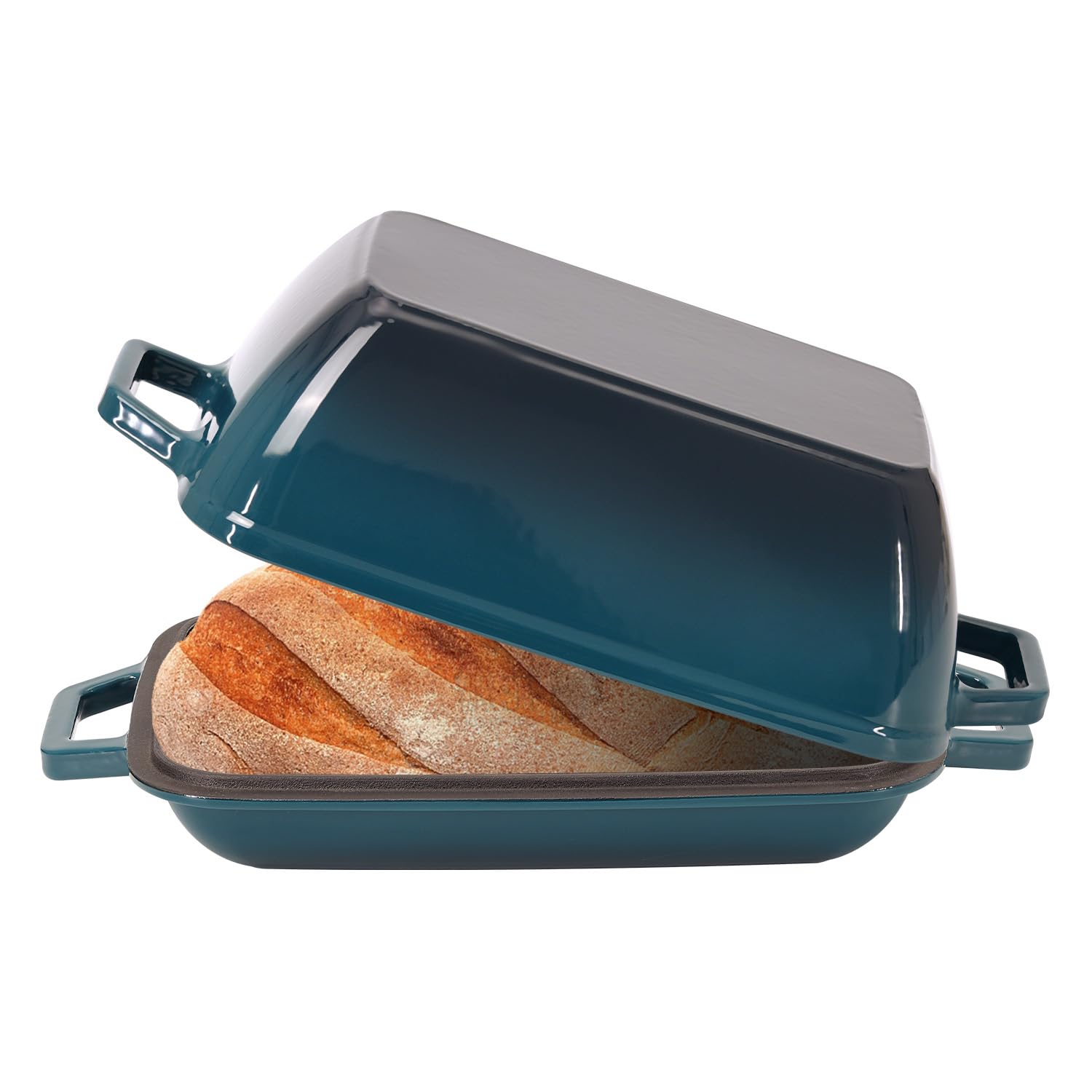Flavehc Schmortopf aus Gusseisen, zum Brotbacken, 30,5 x 20,3 cm, emaillierter Brotofen mit Deckel, 6QT, Gusseisen, Brot, Dutch Oven für Sauerteig, Dunkelcyan