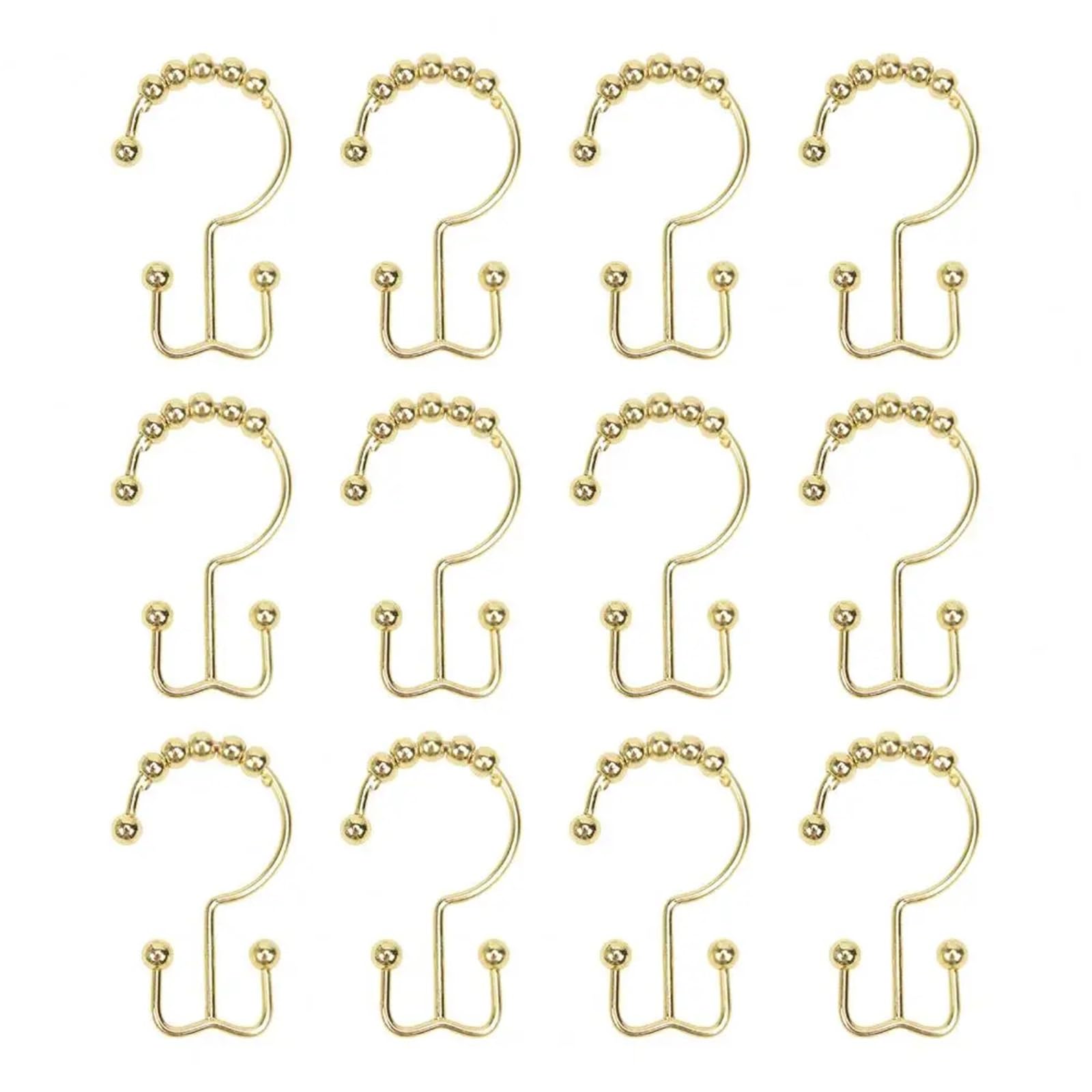 Hooks Clips for Drapes, 24Pcs Metal Shower Curtain Hooks Set for Bathroom Proof Double Rings with Beads(Gold)