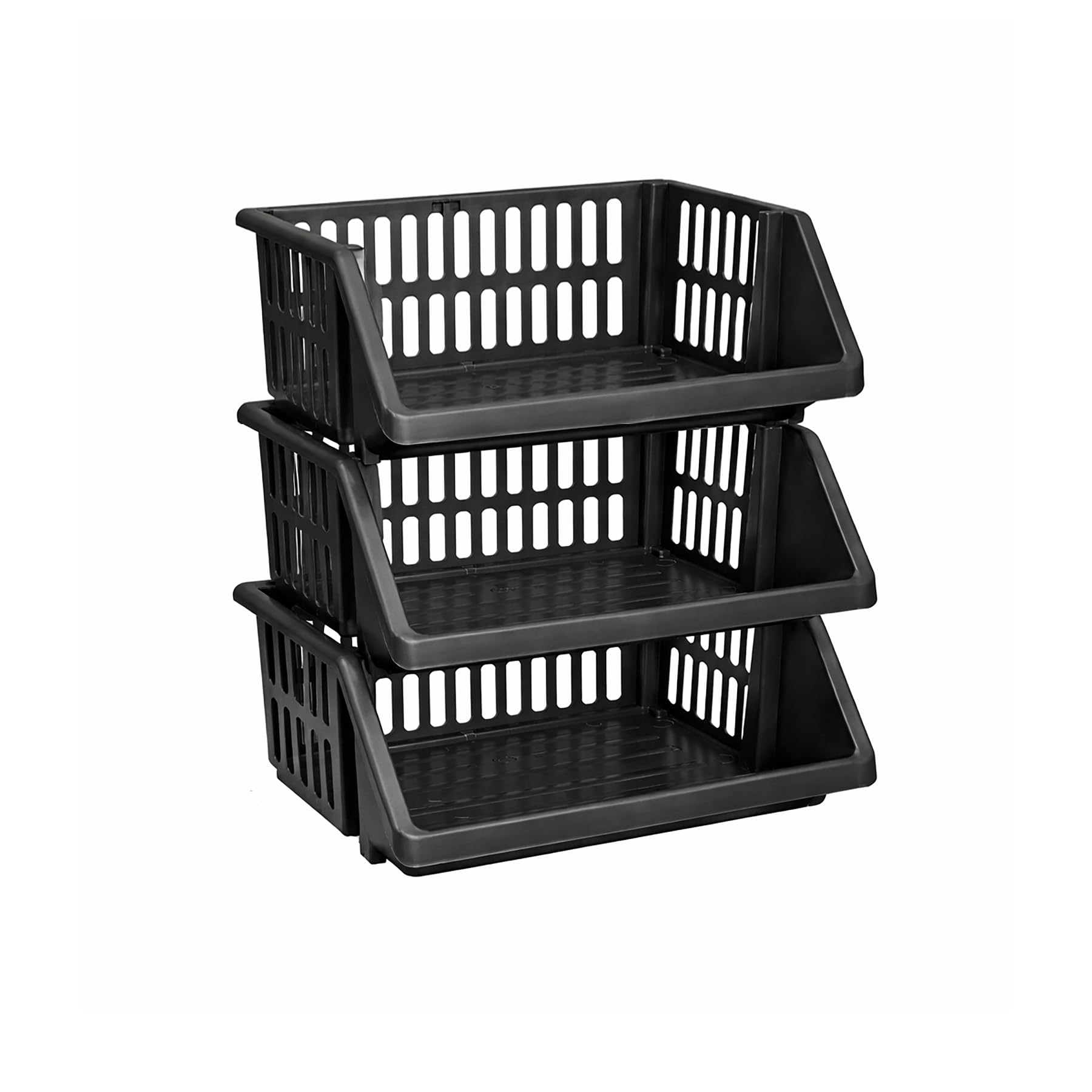 Crazygadget Black Crazygadget® Multi Purpose Large Plastic Colour Storage Rack Stand Stacking Stackable Basket - Made In U.k. (3 Tiers, )