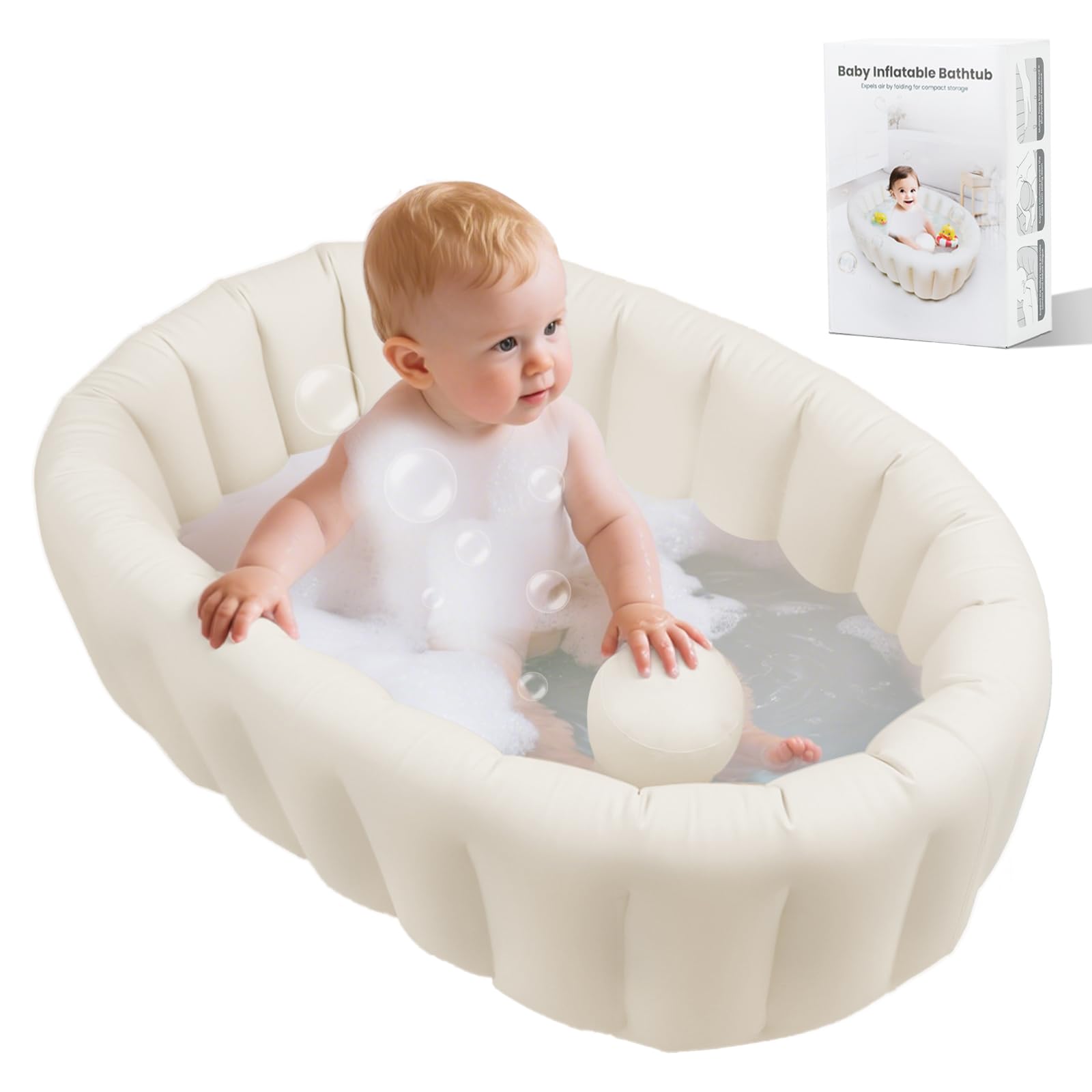Inflatable Baby Bathtub Collapsible Baby Bath Back Support Portable Newborn Travel Bath tub with Drain Hole Foldable Baby