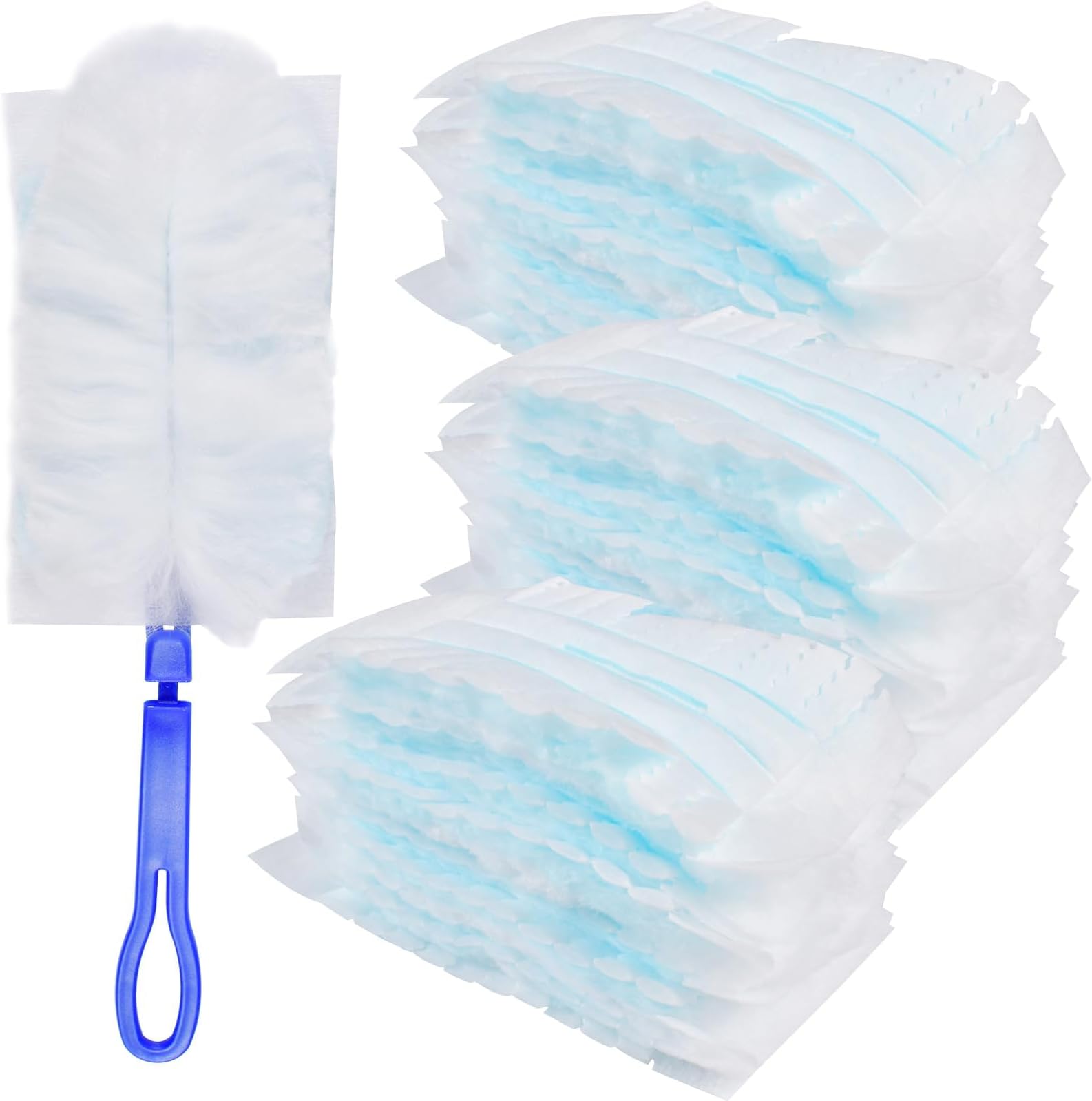 52 stuks navulverpakkingen, compatibel met Swiffer Duster, magnetische wegwerpplumeau, 50 doeken, 2 handgrepen, voor het reinigen van stof, dierenharen en vuil (blauw