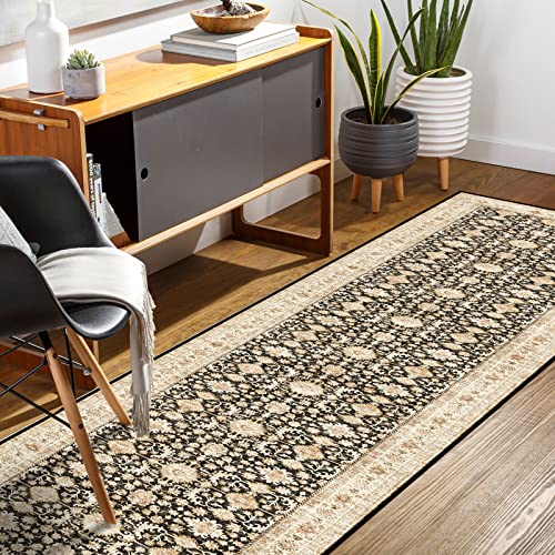 YOUFORTONG 2x12 Runner Rus for Hallways Soft Kitchen Rug Non Slip Rug Runner with Rubber Backing for Bathroom Washable Non Shedding Farmhouse Runner Rug (Black, 2X12)