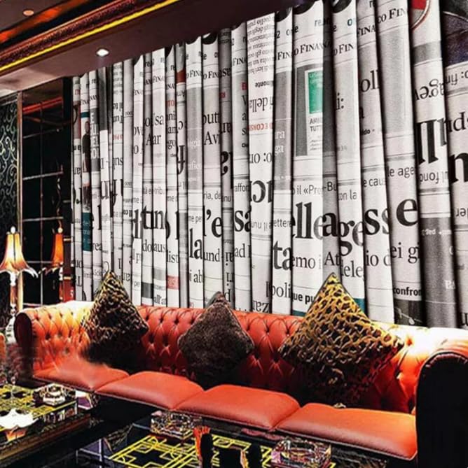 Papier peint 3D journal rétro pour agrandir un salon sombre