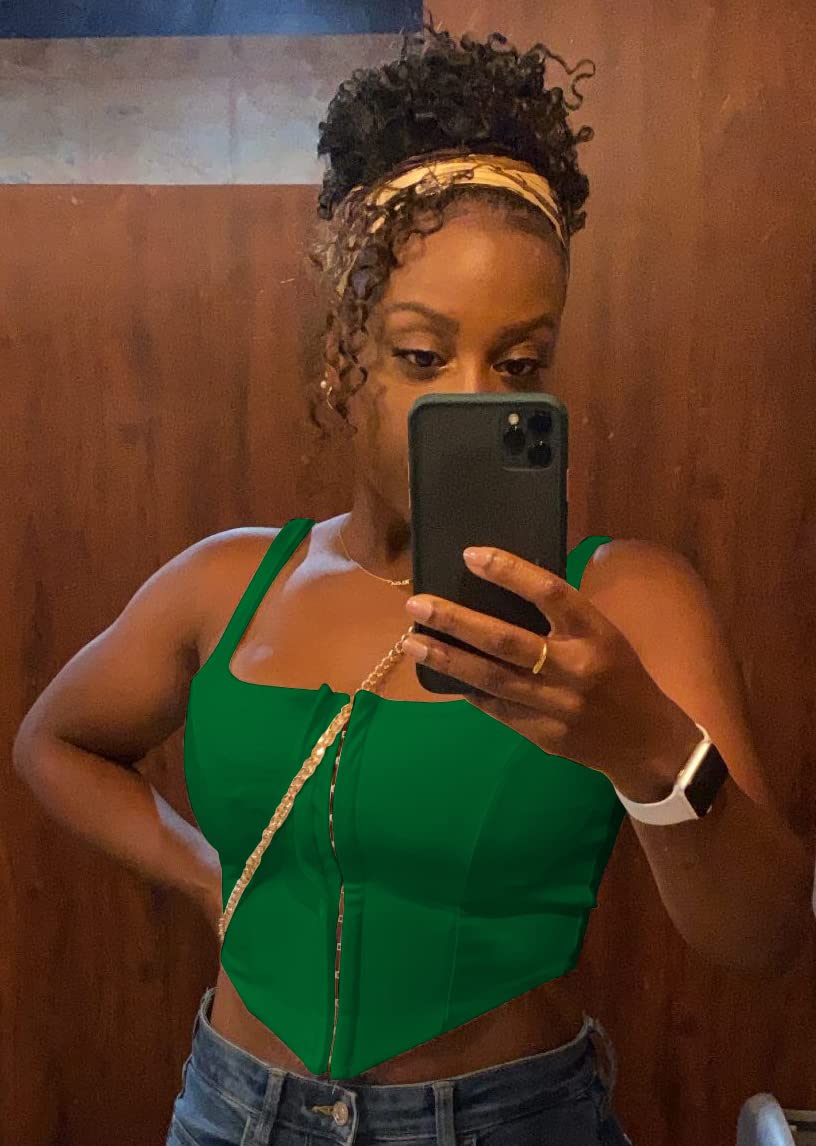 TOB Women's Sexy Sleeveless Central Single-Row Clasp Club & Night Out Crop Tank Top