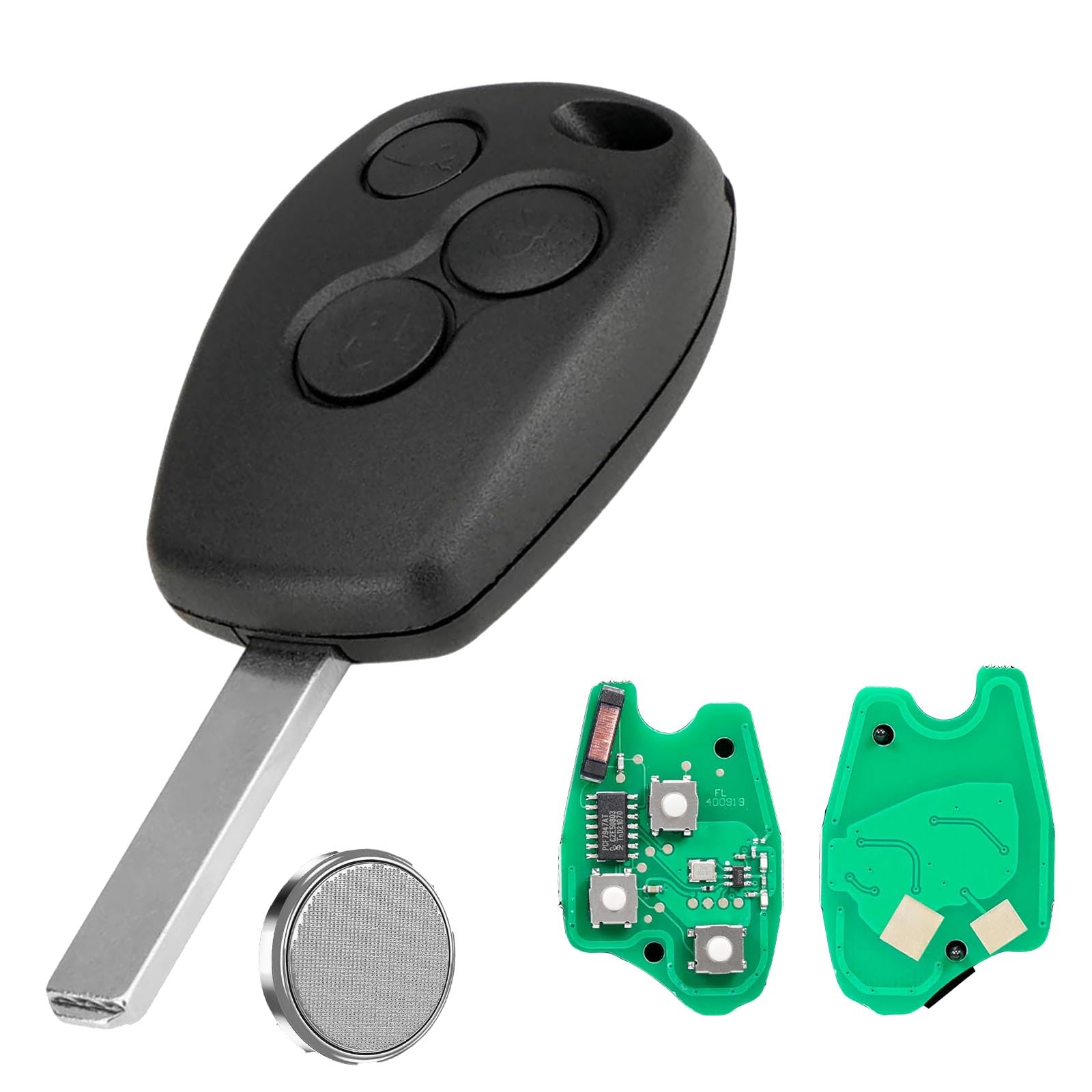 433MHz 3 Buttons Remote Key Fob for Renault Clio Trafic Vivaro Kangoo Twingo Master & Dacia Duster VA2 Blade PCF7947 Chip