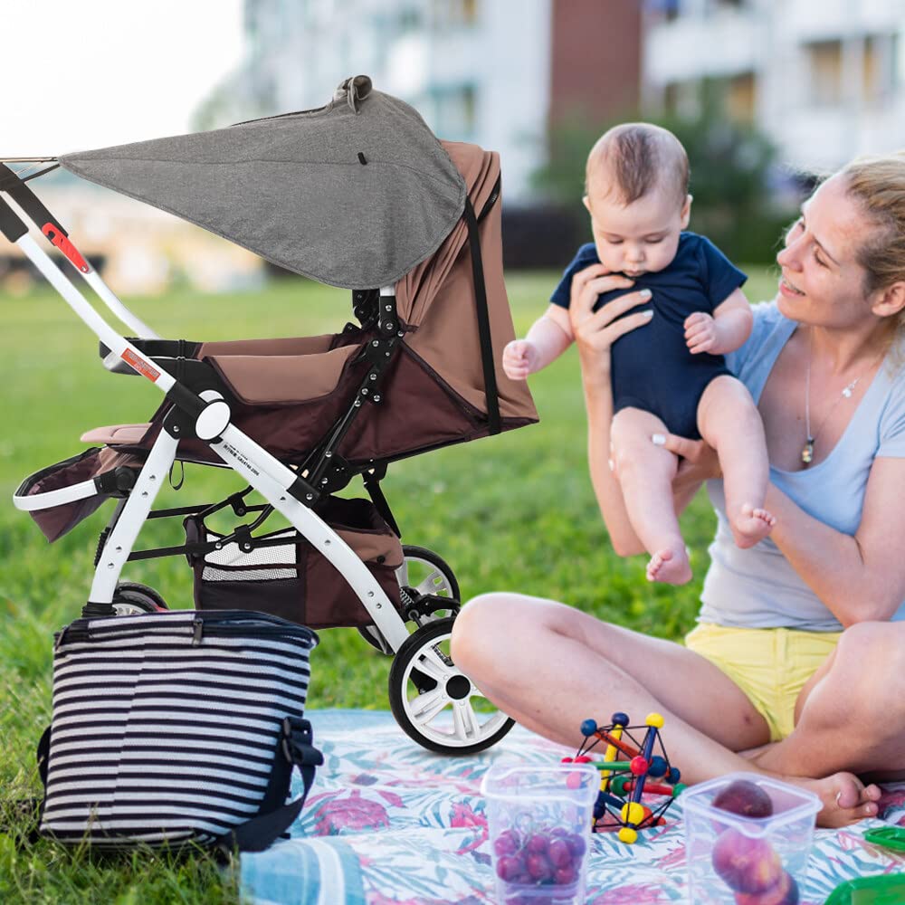 parasole passeggino universale con protezione UV 50+ e impermeabile, parasole ovetto universale - ombrellino parasole passeggino con finestrella e alette parasole, grigio