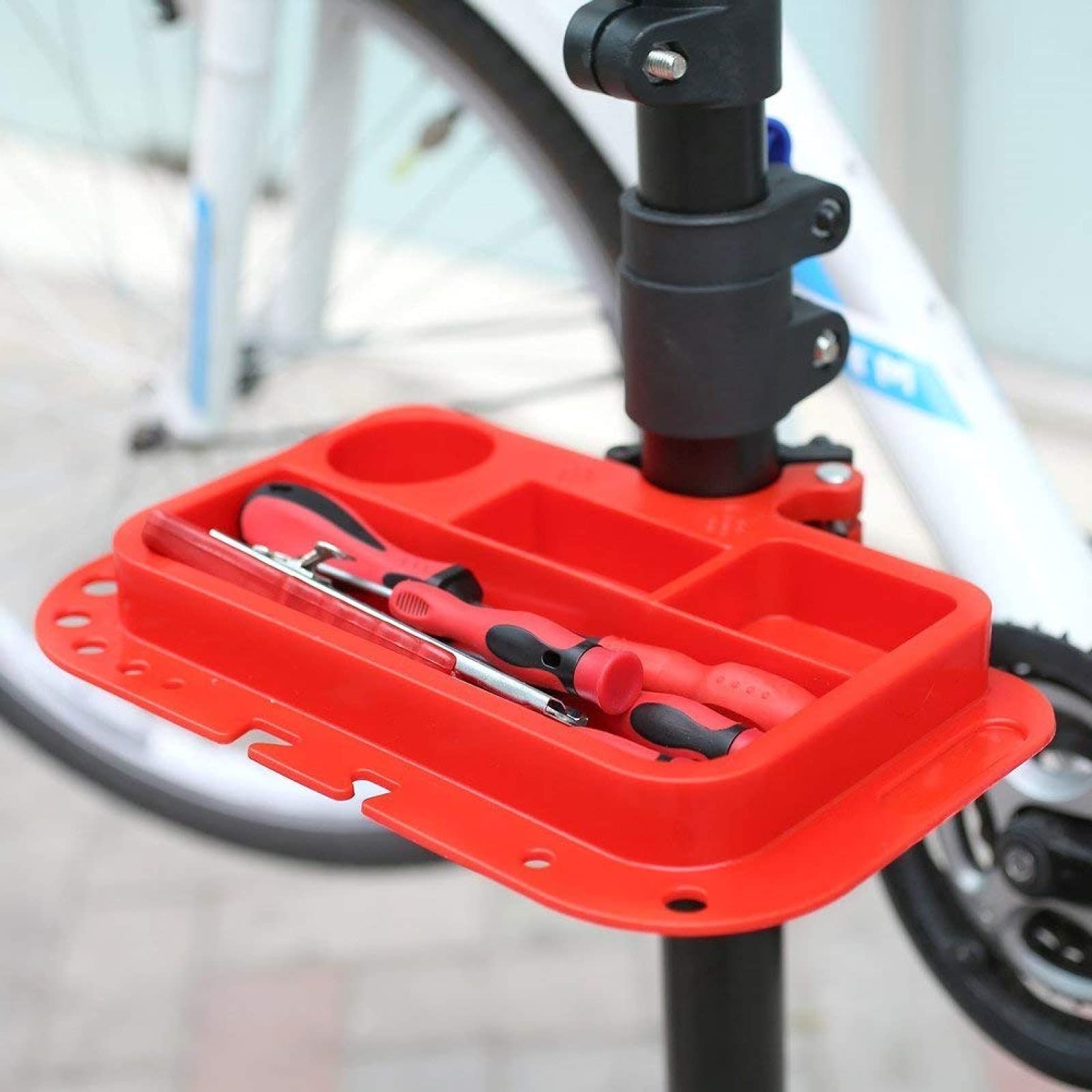 Fahrradmontageständer, Fahrradreparaturständer für Fahrräder bis 30Kg, inkl. Werkzeugablage Lenkerhalter, klappbarer & höhenverstellbarer, Aluminiumlegierung Schwerlast Montageständer Fahrradständer